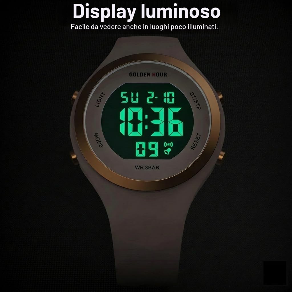 Detalle de Golden Hour orologio digitale da donna cronografo sportivo impermeabile 5 ATM con cinturino in silicone