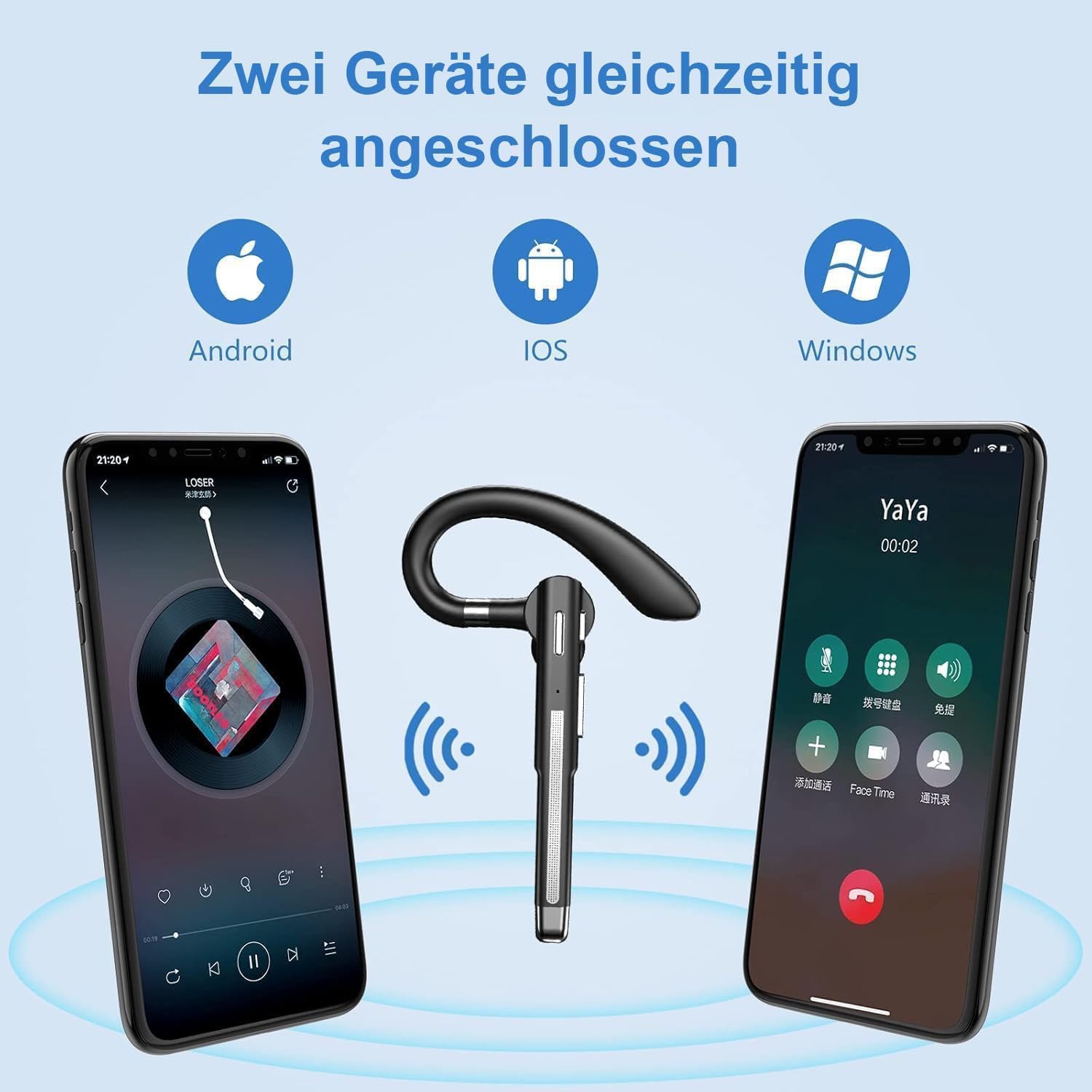 Detalle de Headset Bluetooth 6.1 mit CVC8.0 Doppelmikrofon – In Ear, 100 Std Akkulaufzeit, LED-Ladebox