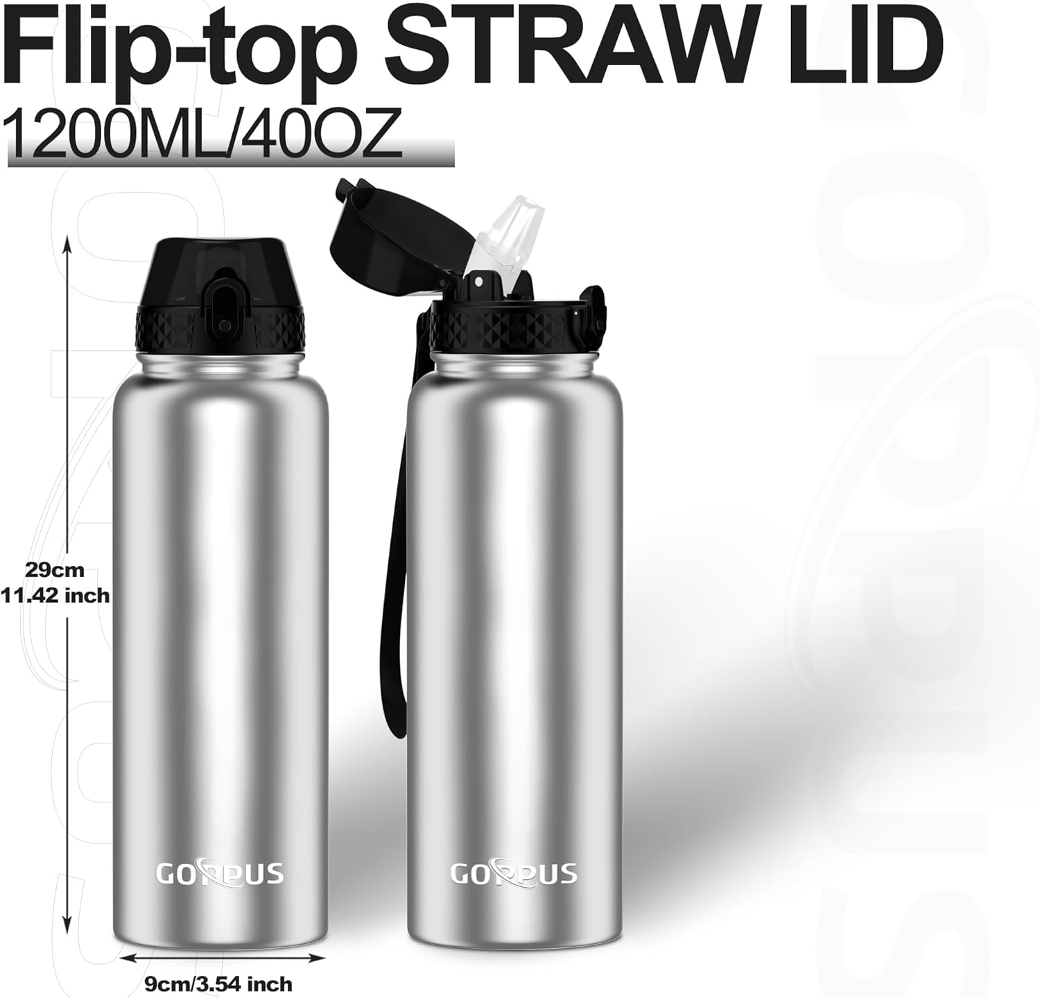 Thumbnail 3 de GOPPUS 1.2L Stainless Water Bottle with Straw – Dual‑Walled, Leakproof & Strap