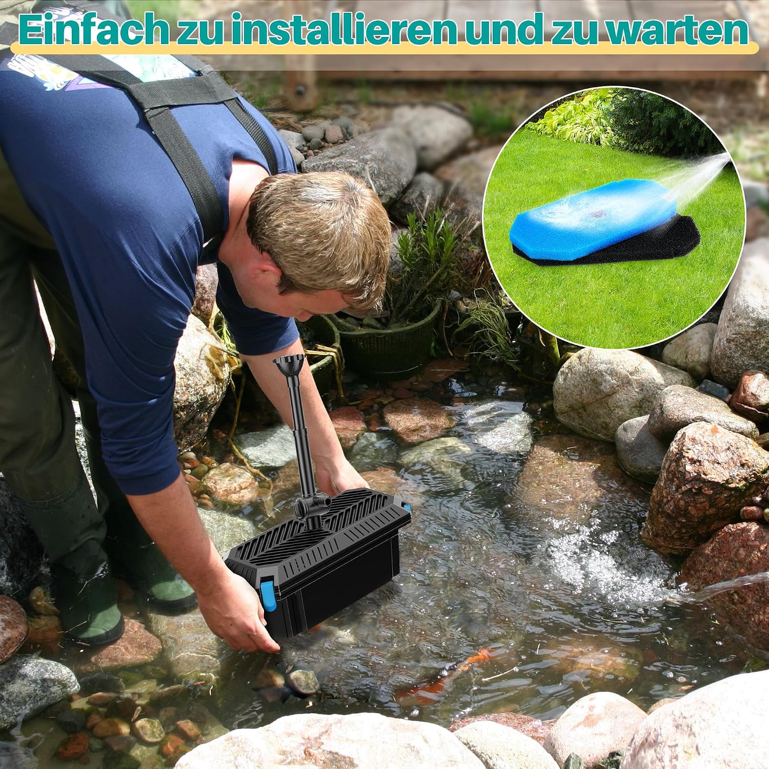Thumbnail 5 de Biling Teichfilter Komplettset mit Pumpe (2500 l/h) – Teichpumpe mit Filter, 3 Düsen & Durchflussregler