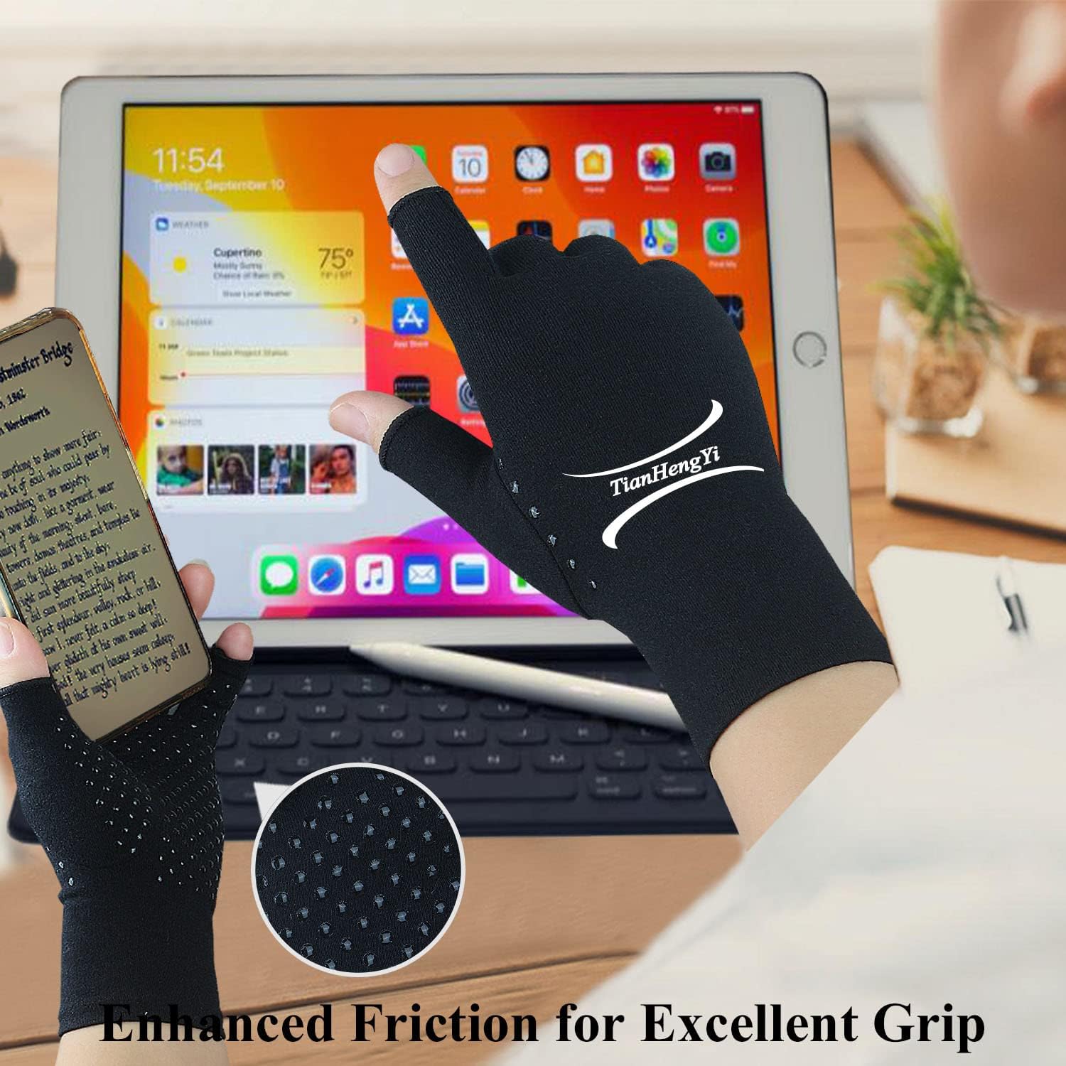 Thumbnail 2 de Tianhengyi Arthritis Gloves, Fingerless Compression Gloves, Medium, Black & Purple