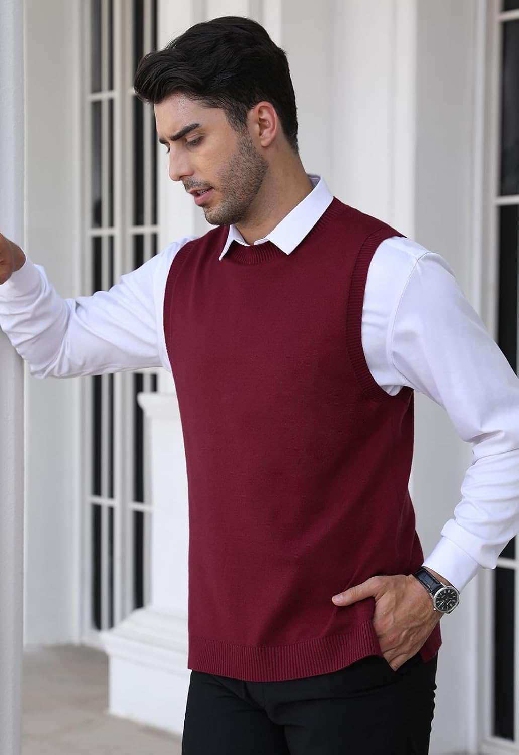 Detalle 1 de KUYIGO Herren Strickweste mit Rundhals