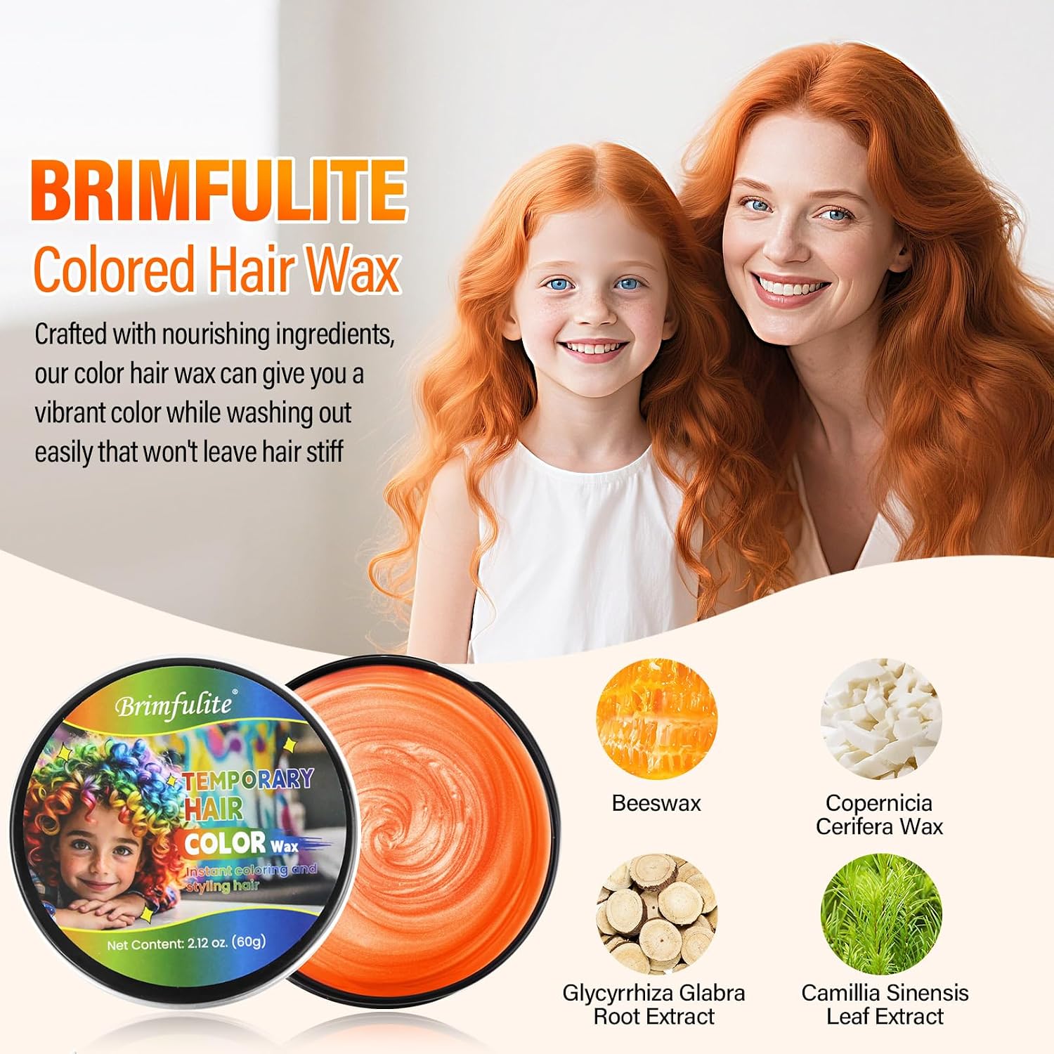 Detalle de BRIMFULITE Temporary Orange Hair Wax for Kids, 2.12 Oz, Medium Hold