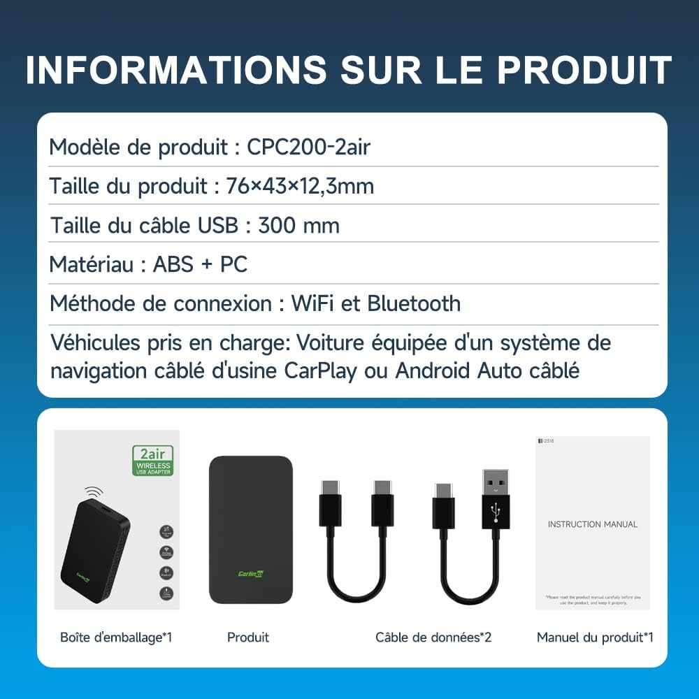 Thumbnail 5 de Carlinkit 5.0 2air : adaptateur CarPlay/Android Auto sans fil 2 en 1