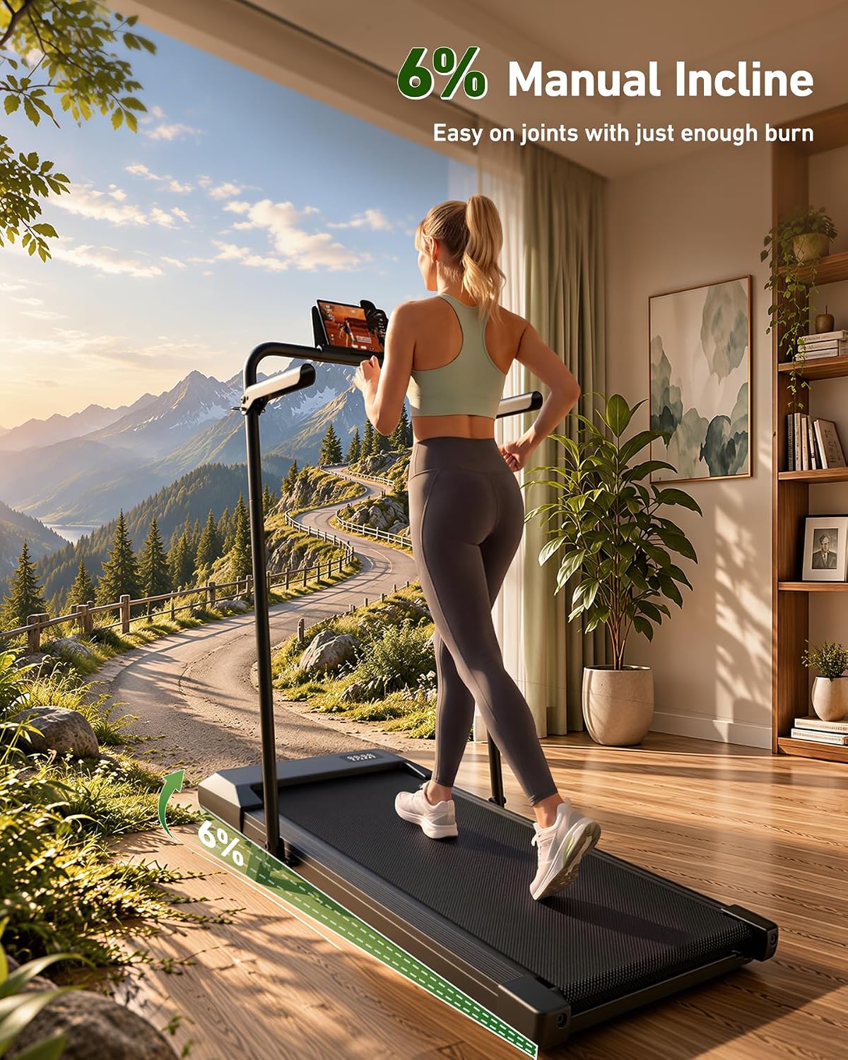 Detalle de MJWW walking pad with handle bar 2-in-1 Treadmill, 2.5 HP, 6% Incline