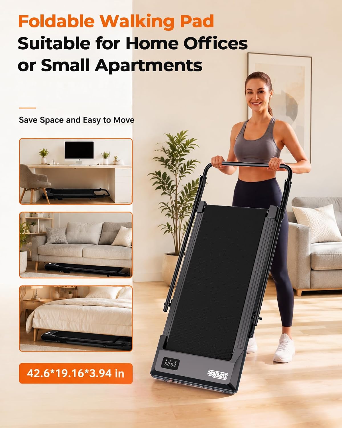 Thumbnail 5 de Superun BA10-Handle Walking Pad Treadmill, 6% Incline, Foldable Handrails