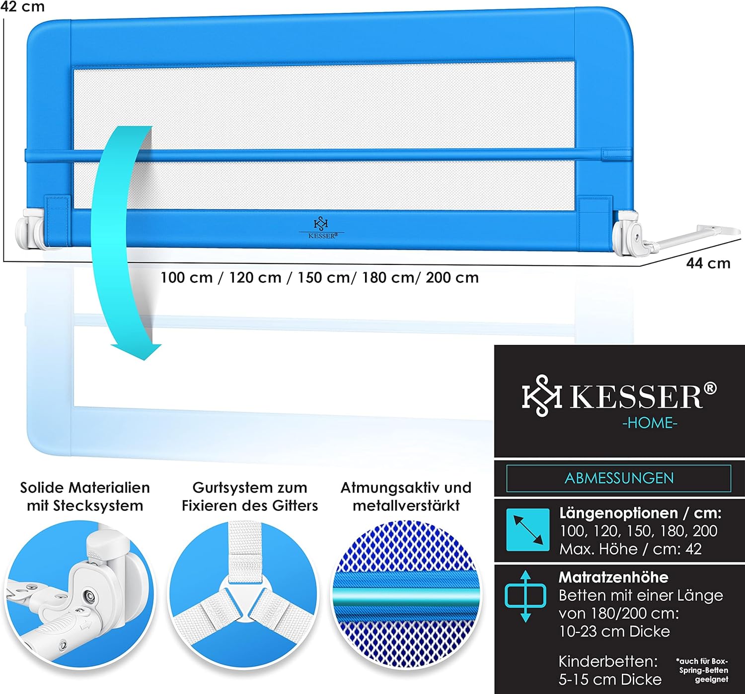 Thumbnail 6 de KESSER® Bettgitter 180 cm (42 cm hoch) – klappbares Kinderbettgitter für sicheren Rausfallschutz
