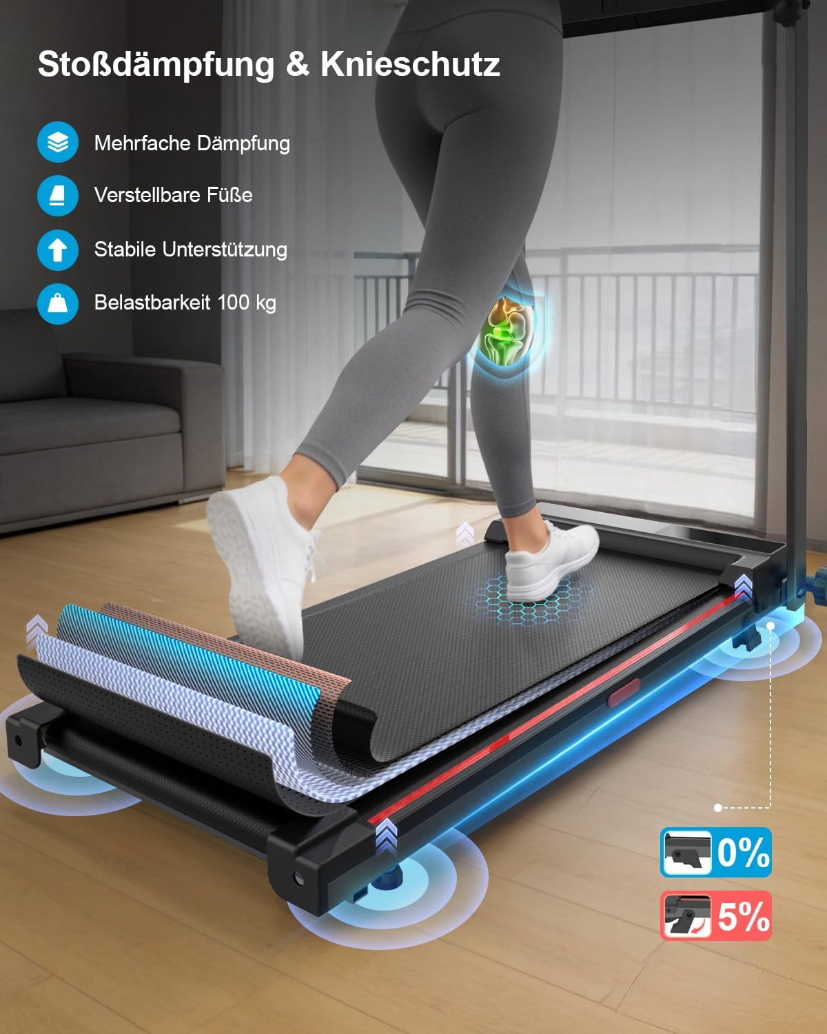 Detalle de Norvexa Laufband für Zuhause – Klappbar, leiser 2.0-HP-Motor, 1–10 km/h, kompakt & leicht zu verstauen