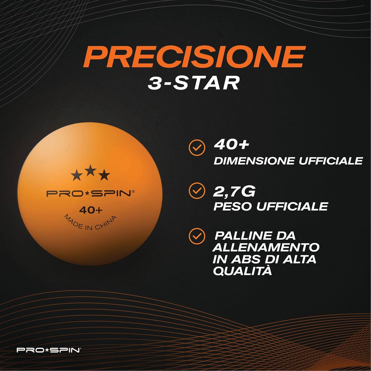 Detalle de PRO-SPIN Palline da Ping Pong arancioni 3 stelle 40+