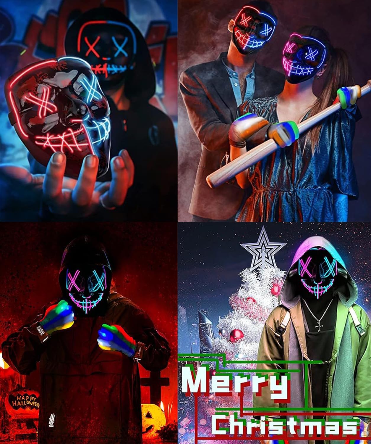 Detalle de DWTECH LED Halloween Mask, Ice Blue and Pink, 3 Light Modes