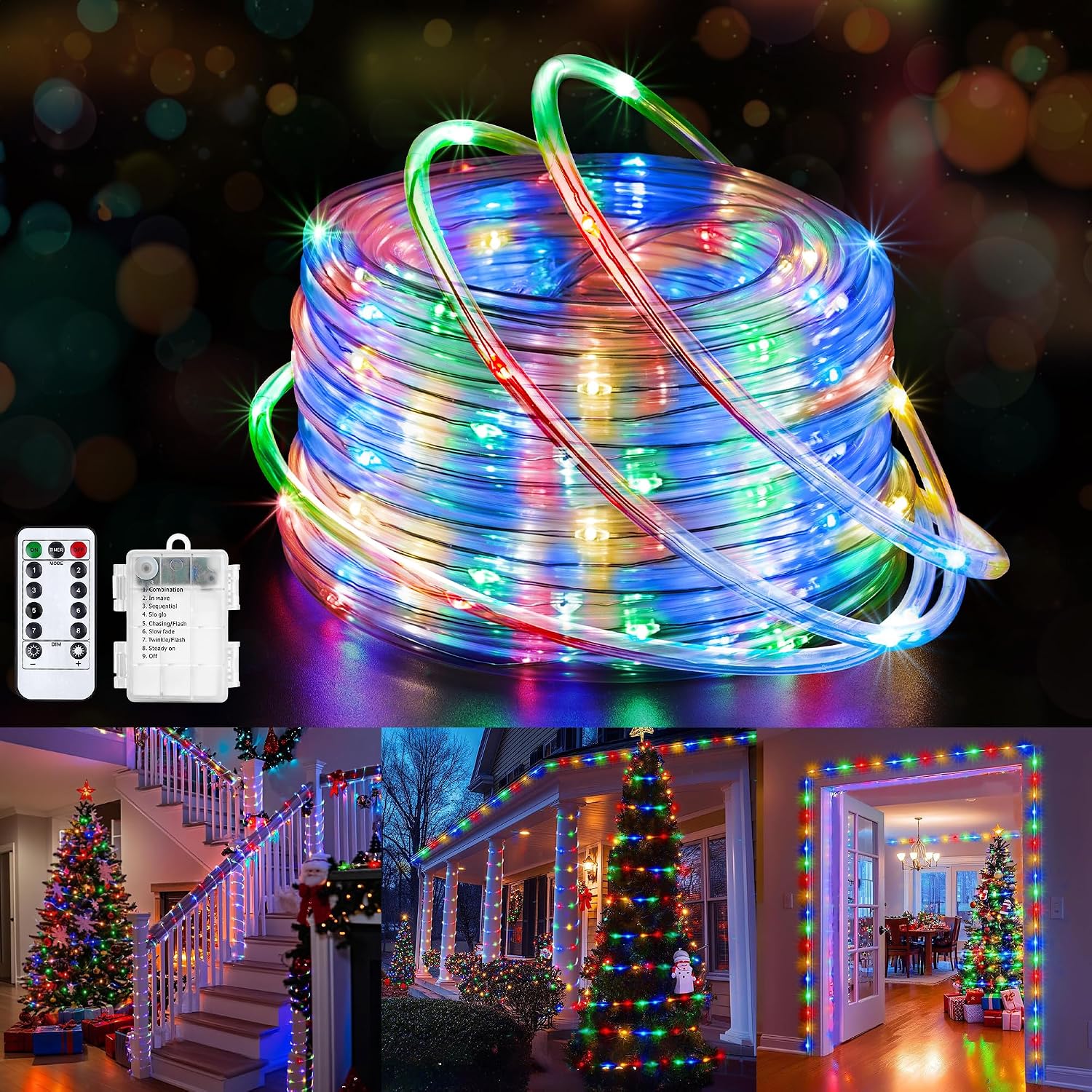 Detalle de Jnaurb Battery-Operated Rope Lights, 33 ft