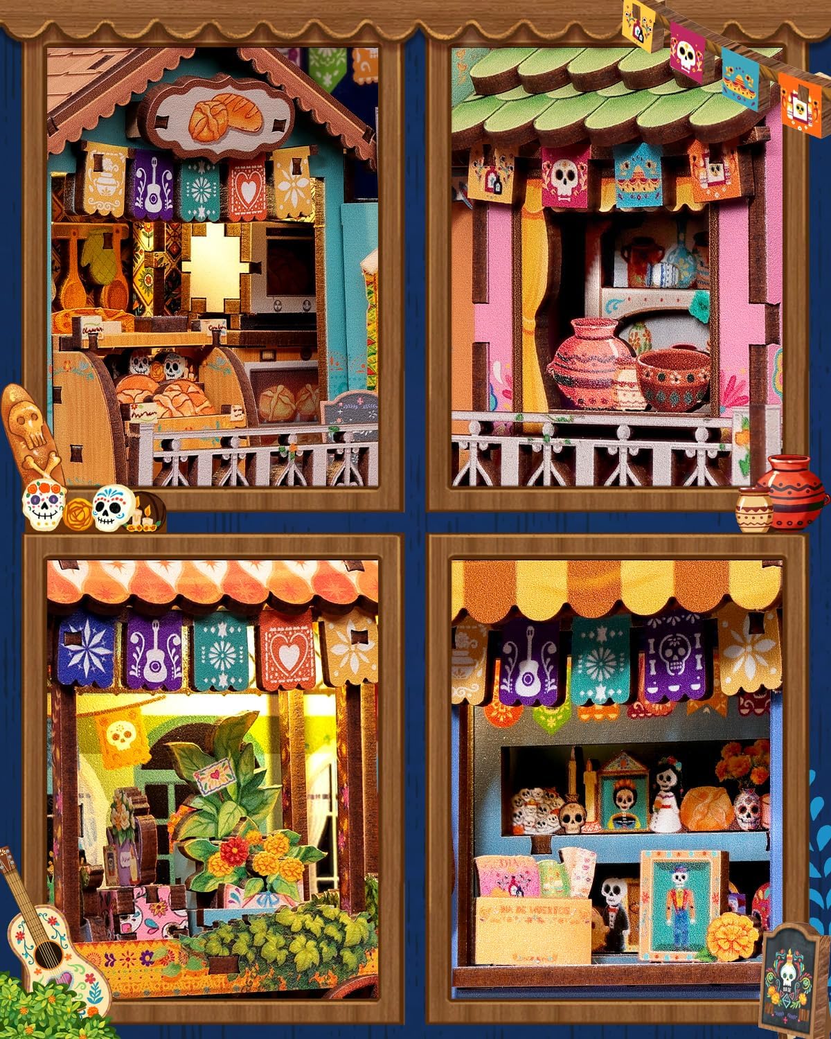 Detalle 2 de CUTEBEE Book Nook Kit - Mexican Fiesta Day of the Dead LED Miniature Dollhouse