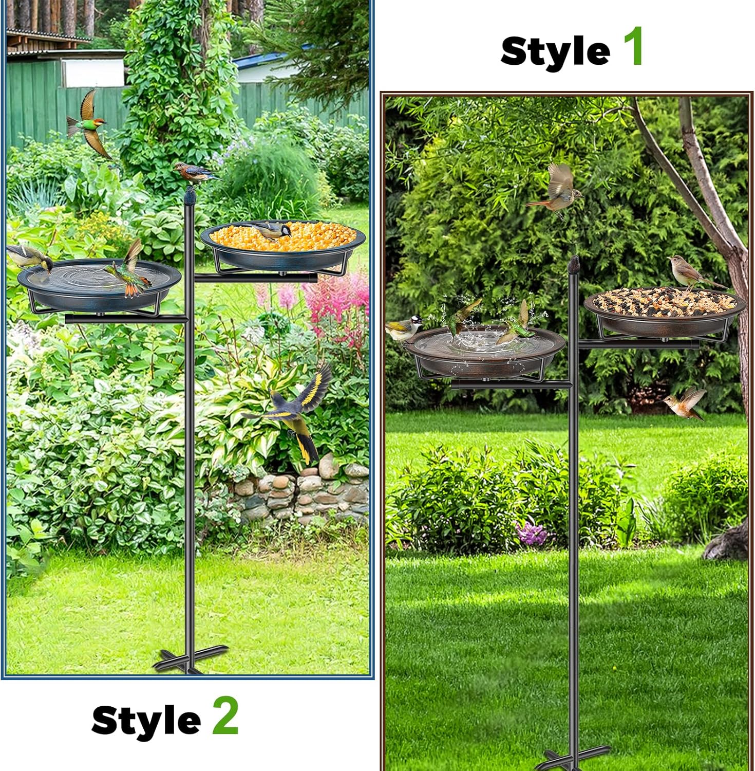 Thumbnail 3 de VeyFolzin.st Vogeltränke Vogelbad Schale Stehend – 2-in-1 Outdoor-Doppelbecken aus Metall (Altblau)