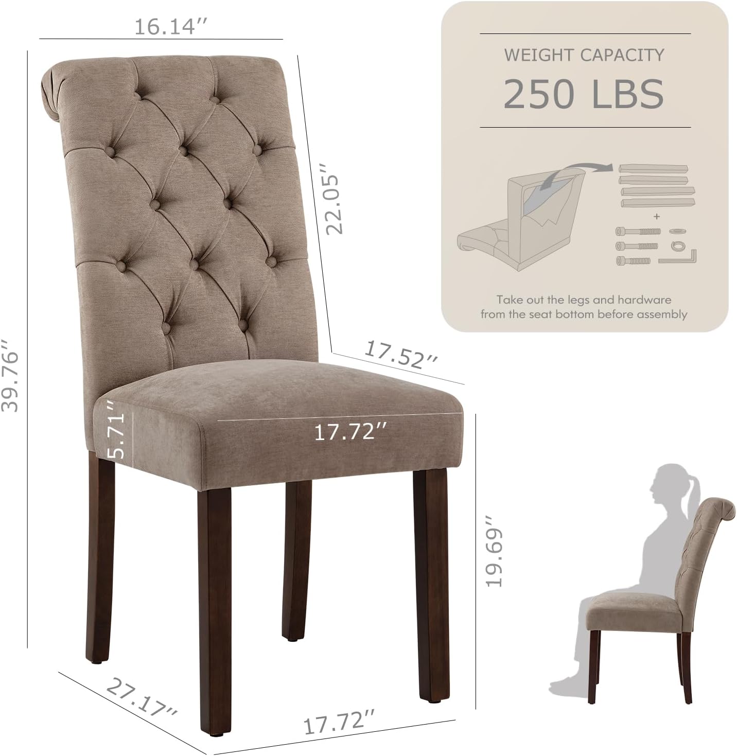 Detalle 2 de COLAMY B242 Button-Tufted Dining Chairs, Taupe, Set of 2
