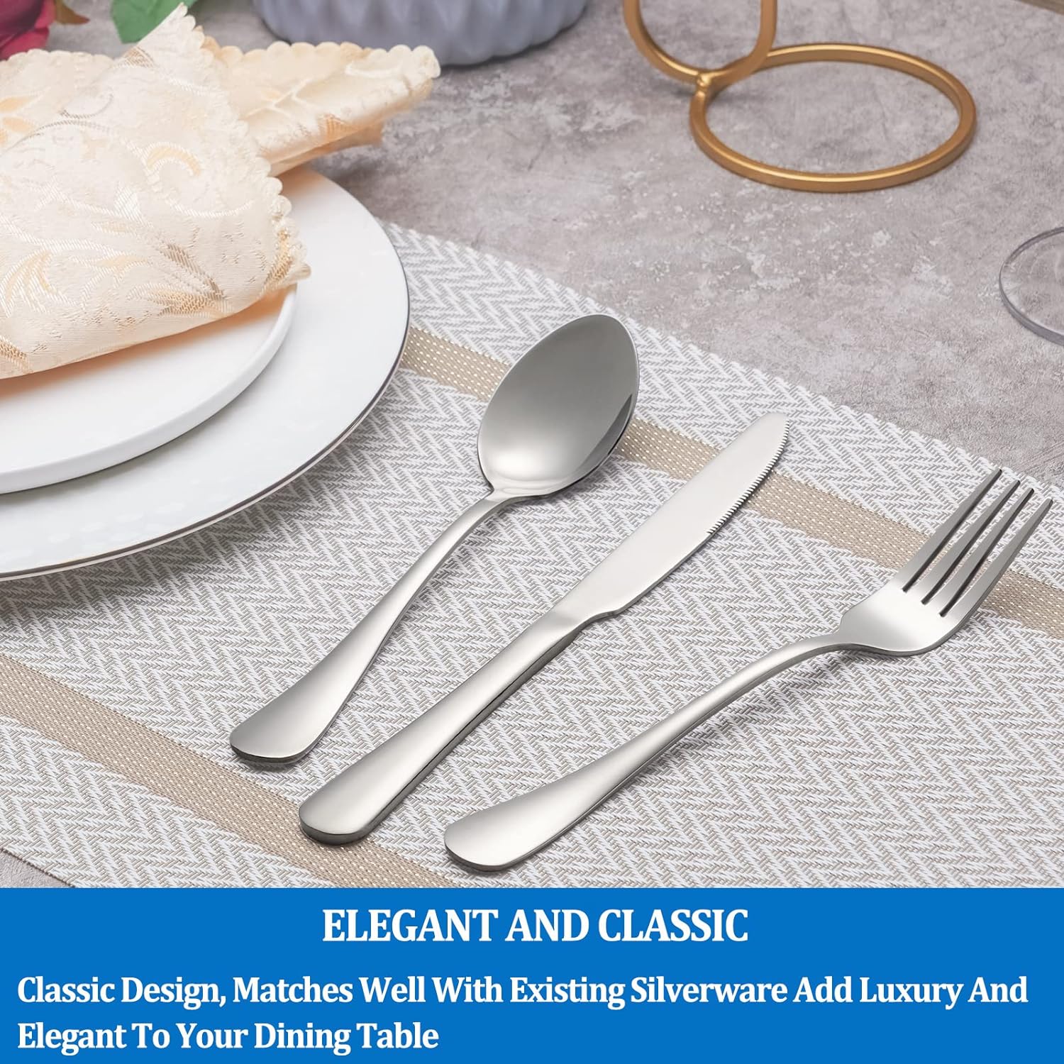 Thumbnail 5 de 16-Piece Silverware Set with Mirror Polished Forks and Spoons
