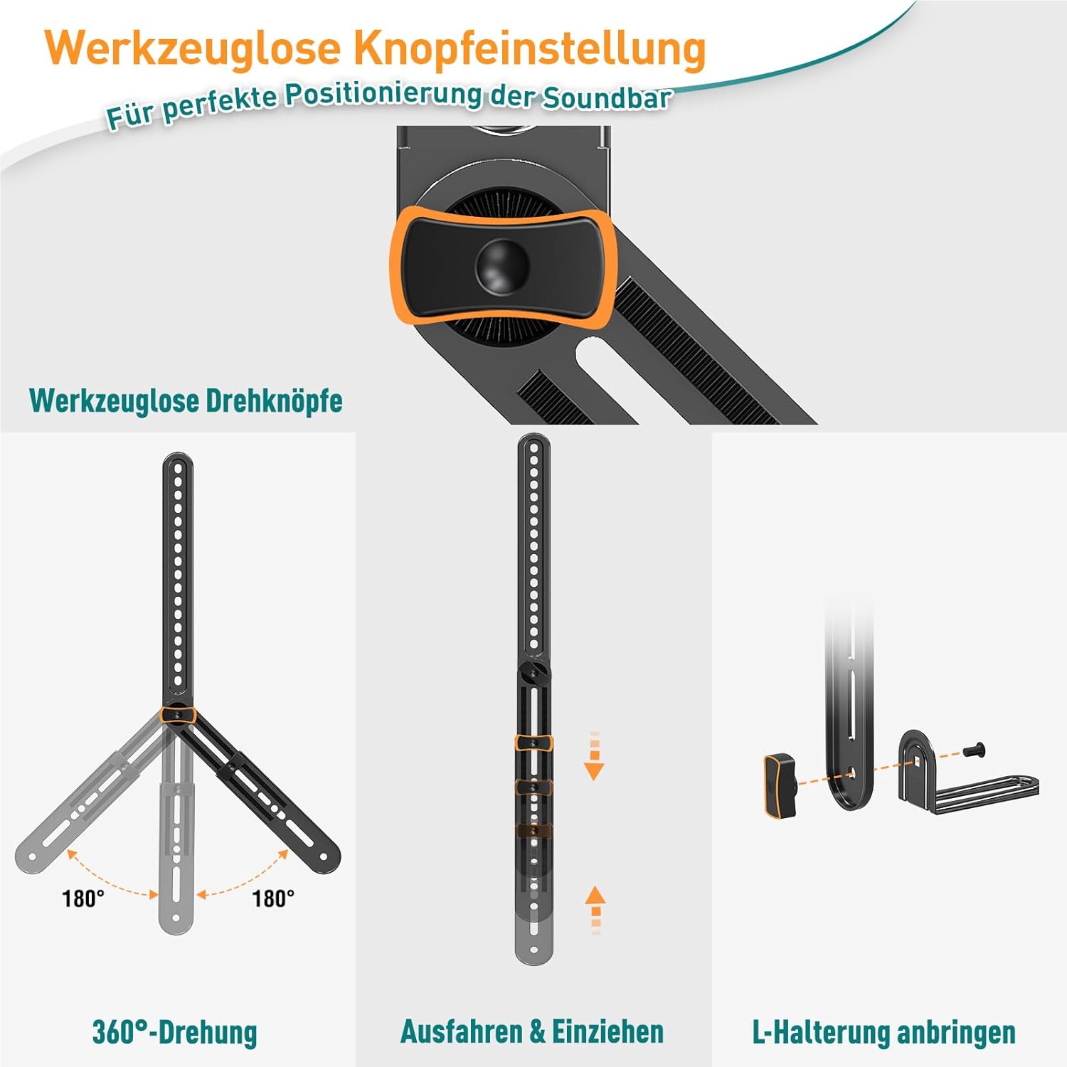 Detalle 2 de ELIVED Soundbar-Halterung EV5010 bis 6,8 kg – werkzeuglos verstellbar, universal für TV-Wandmontage