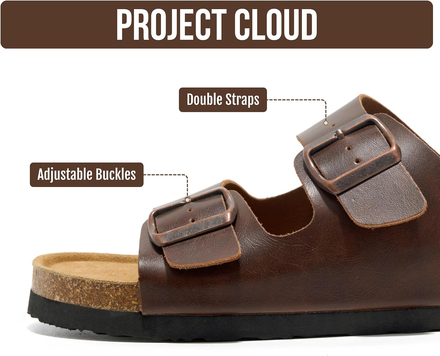 Detalle de Project Cloud Heritage Men's Sandals: 100% Genuine Leather, Memory Foam Insole