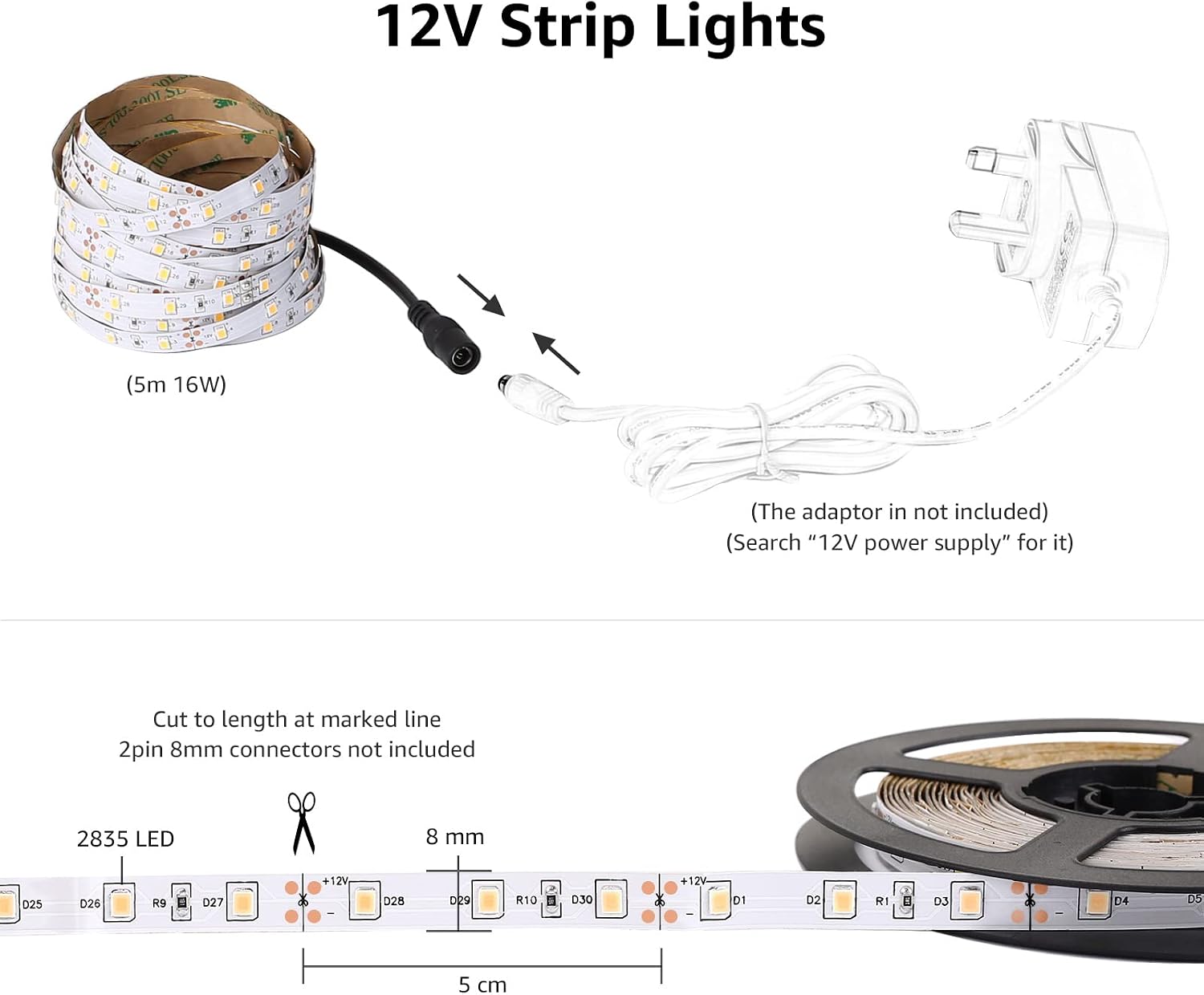 Detalle de Lepro Tira Luces LED 5 Metros 300LED 6000K