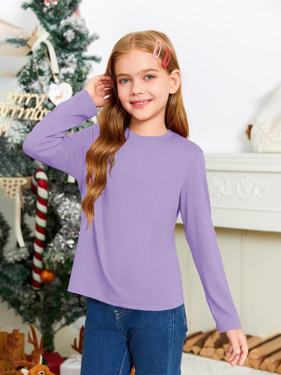 Detalle 1 de Haloumoning meisjesshirt met lange mouwen, ronde hals en effen look