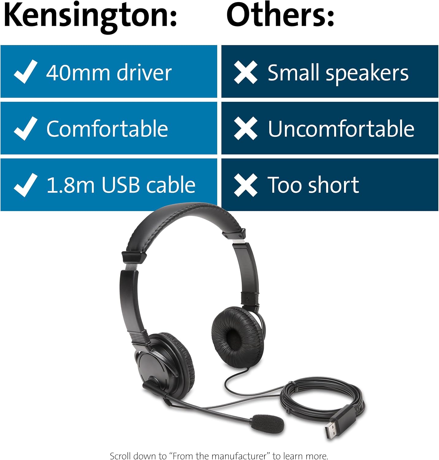 Thumbnail 6 de Kensington K97601WW: casque audio USB fil stereo, anti-bruit et binaural pour PC/Mac/Chromebook