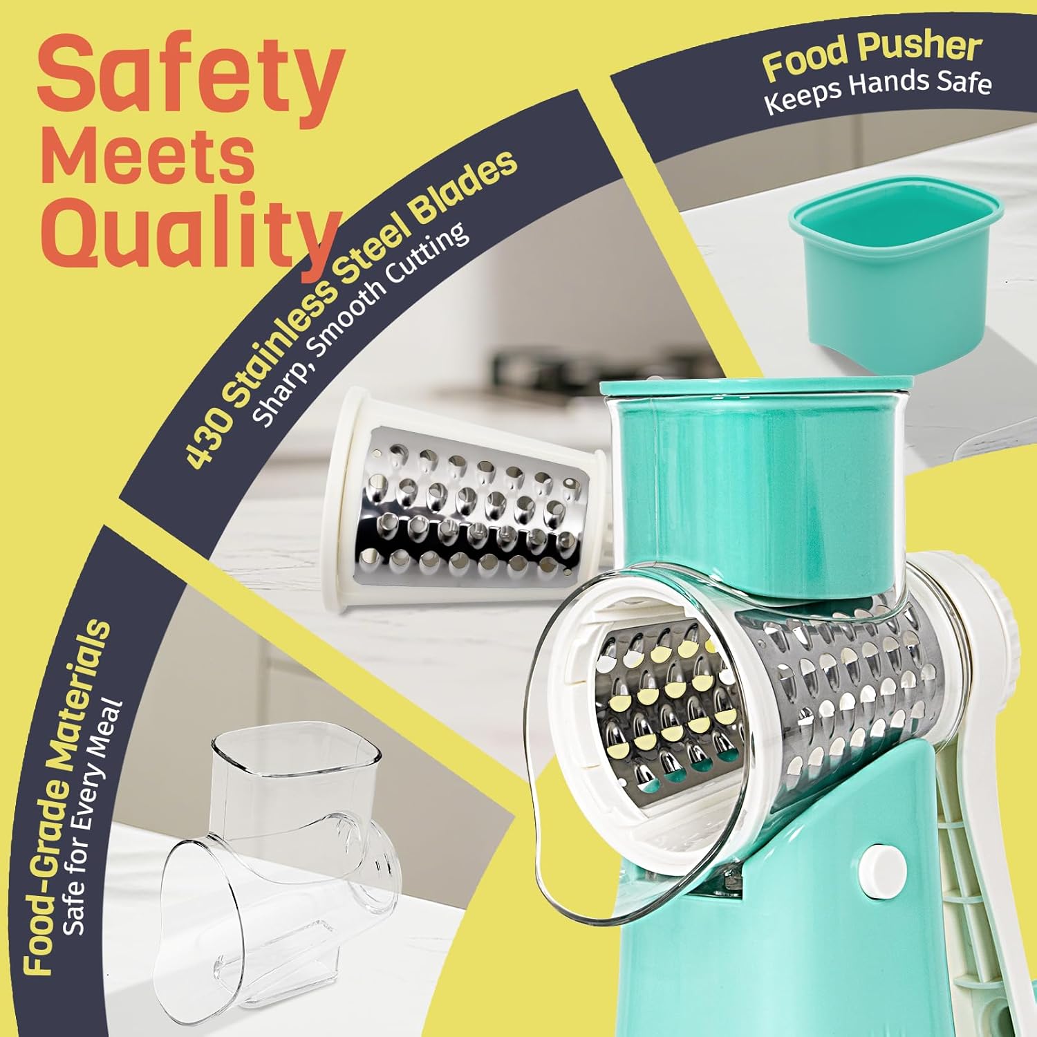 Thumbnail 5 de Nexsujo 5-in-1 Rotary Cheese Grater Hand Crank with 5 Interchangeable Blades