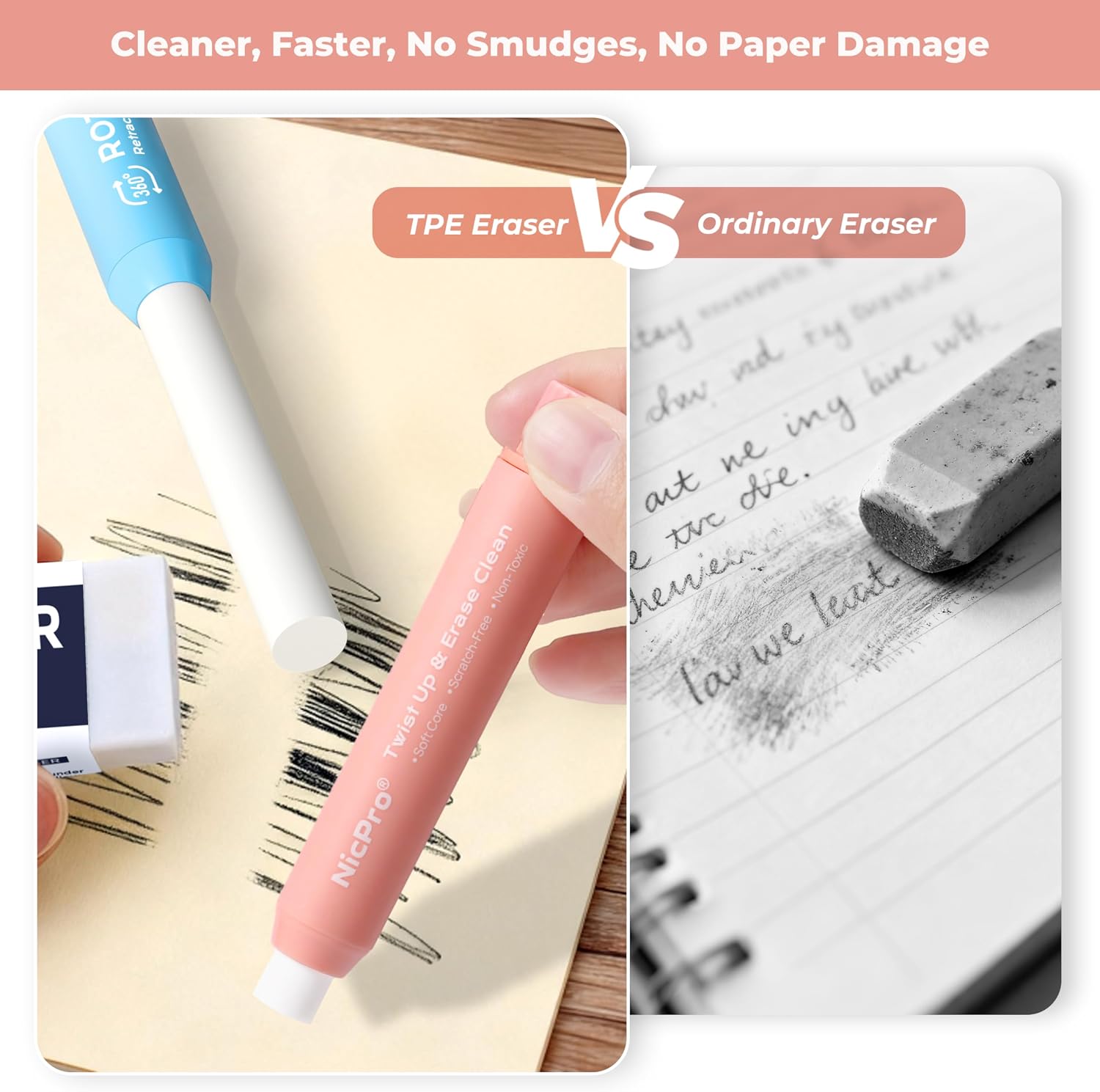 Thumbnail 5 de Nicpro 6-Pack Retractable Erasers, Soft TPE Twist Design, Rainbow Colors