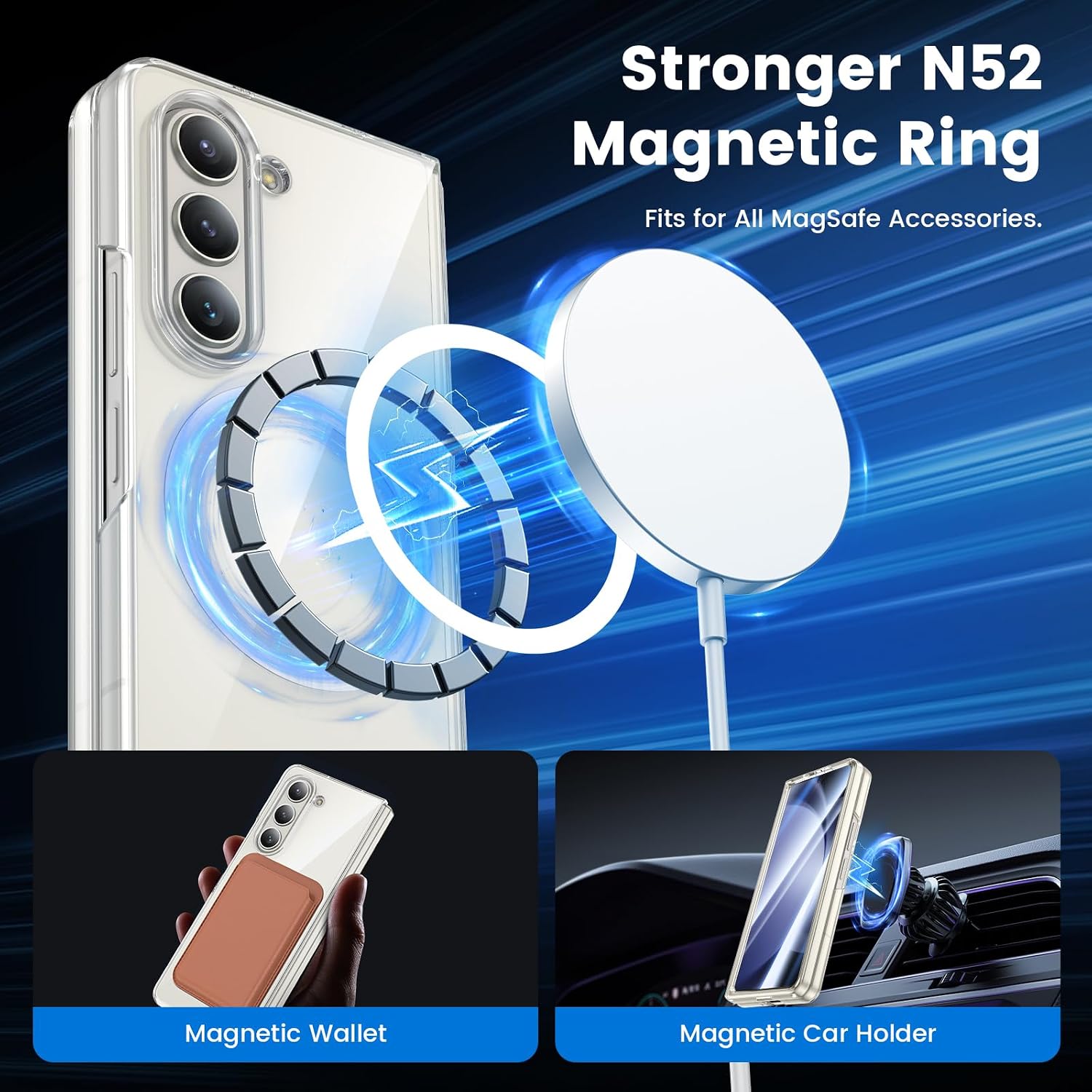 Thumbnail 1 de HWeggo for Samsung Galaxy Z Fold 5 Case with magnetic charging support and built-in 9H screen protector (clear)