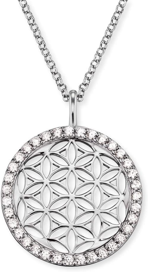 Detalle de Engelsrufer Damen Halskette aus Sterling Silber mit Lebensblume Anhänger – Zirkonia, verstellbar, nickelfrei