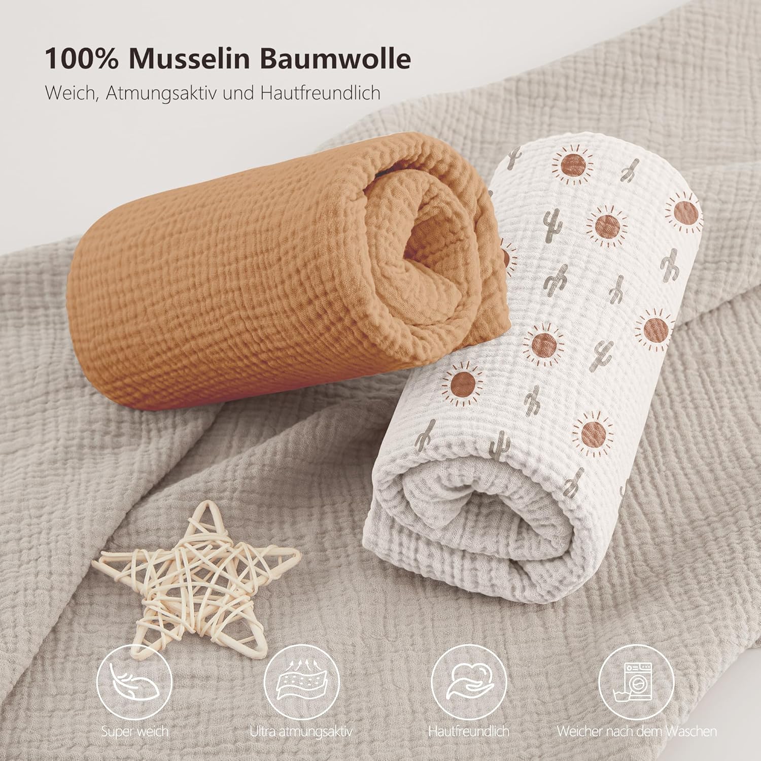 Detalle de Bearmoss 2er Set Musselin-Bettlaken 60x120 cm – atmungsaktive Baumwolle, 2er Pack