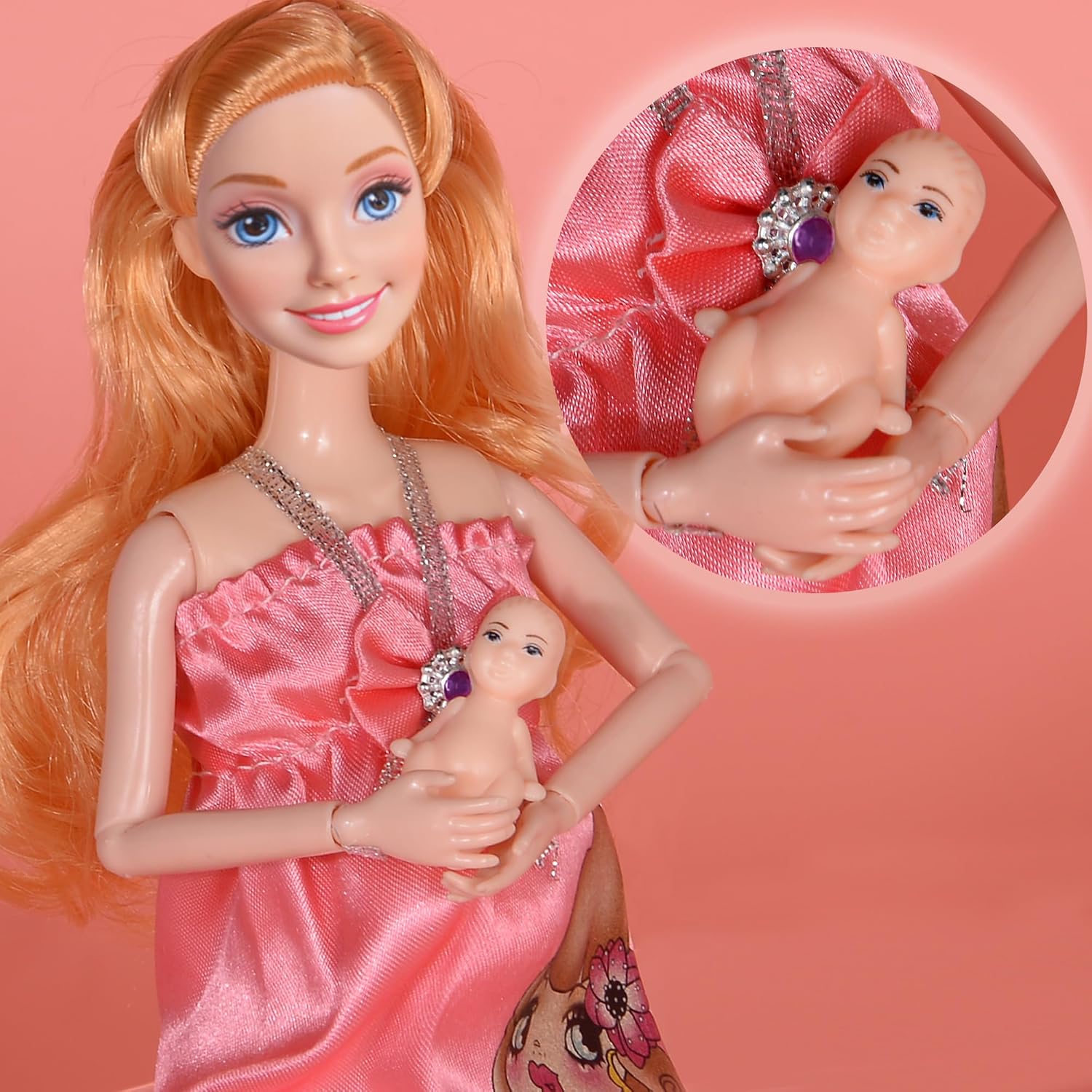 Detalle de dollbie 3体セット 妊婦ドール 約29.2cm お腹を交換可能、赤ちゃん・ドレス付き