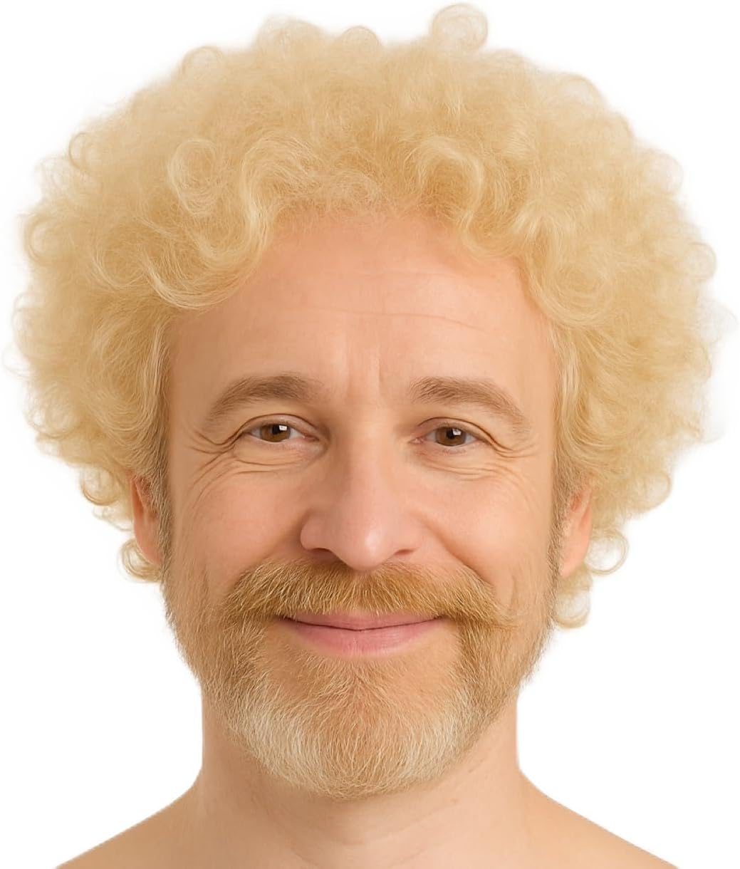 Detalle de TK Gruppe Timo Klingler peruka blond afro mullet w stylu retro na karnawał