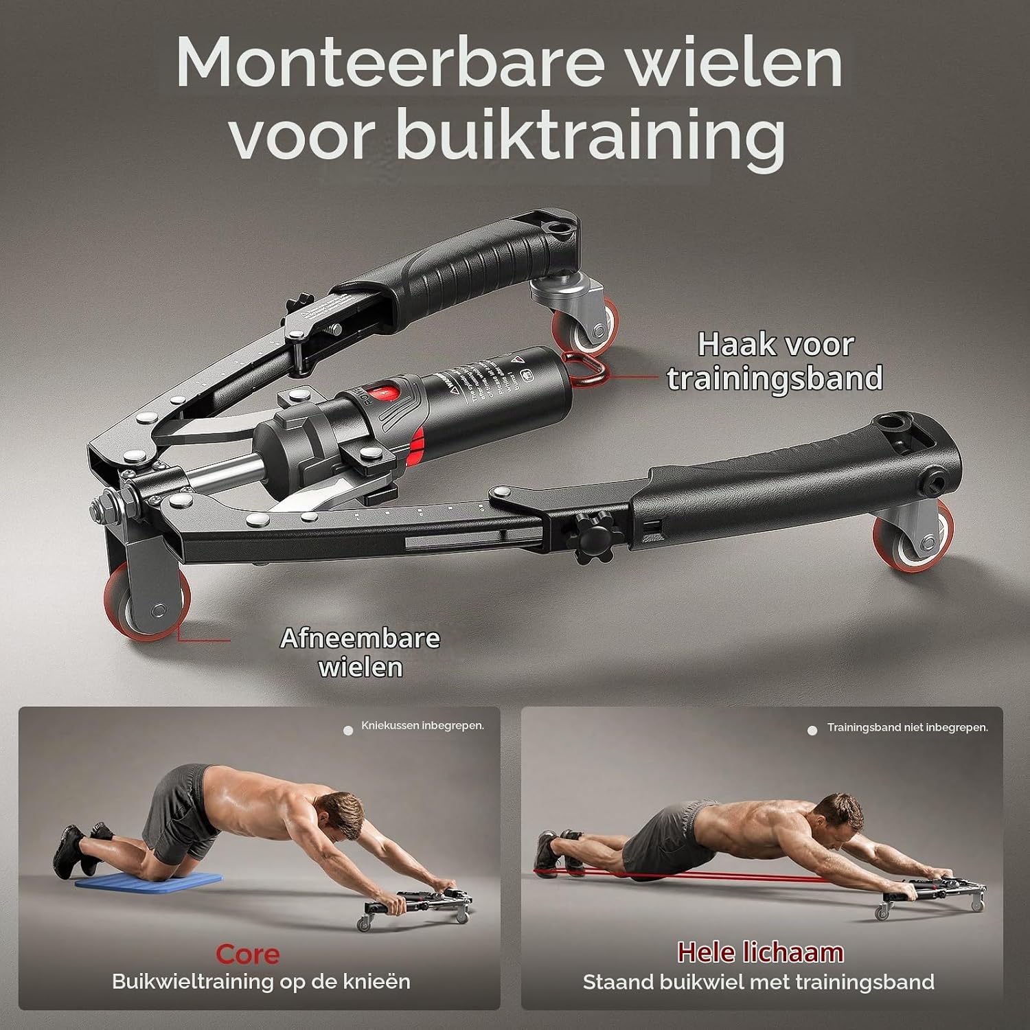 Detalle de FLYBIRD Ashape-Black armtrainer en buikspierroller, 15 weerstandsniveaus