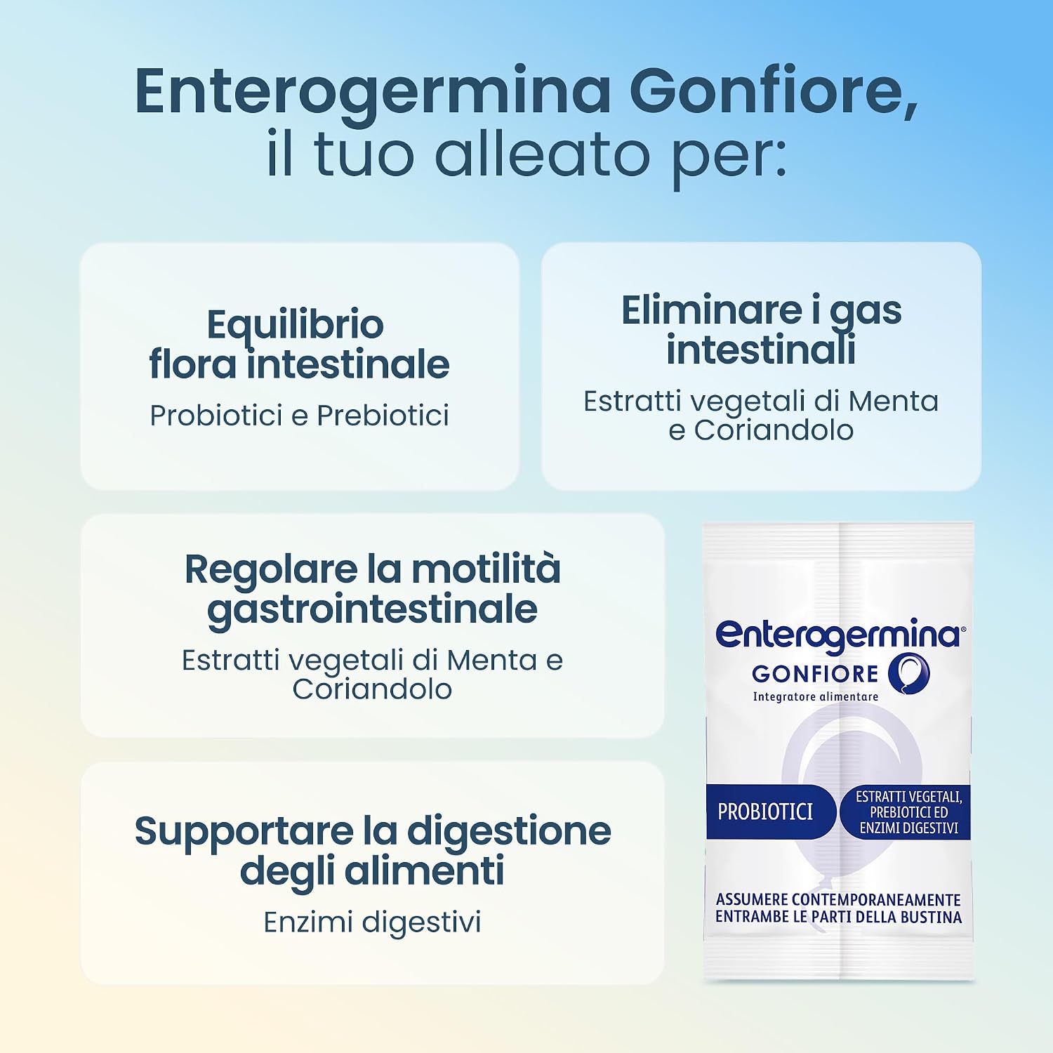 Thumbnail 1 de Enterogermina Gonfiore: probiotici BB-12 e LA-5 con estratti vegetali ed enzimi digestivi per gonfiore addominale