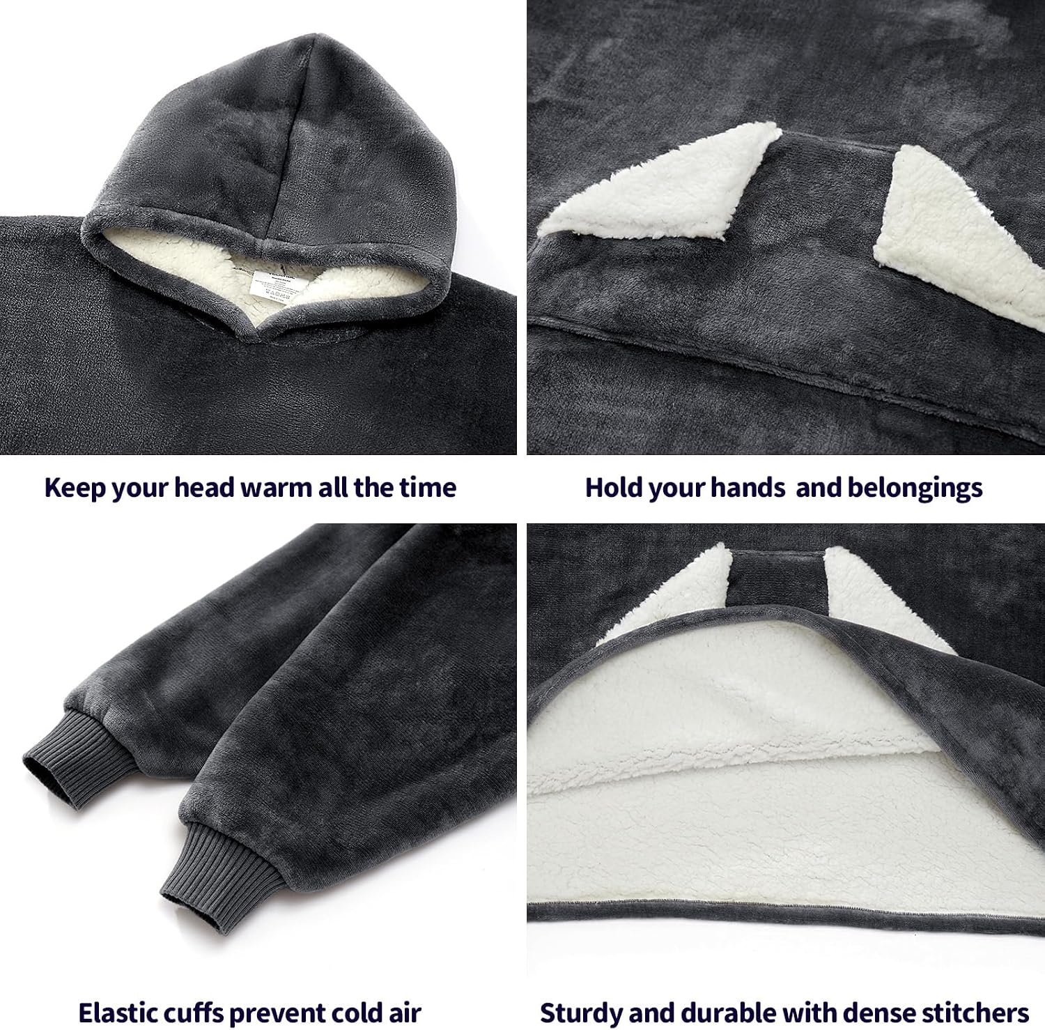 Detalle de Touchat Kids Wearable Hoodie, Sherpa Blanket Sweatshirt with Hood and Pocket