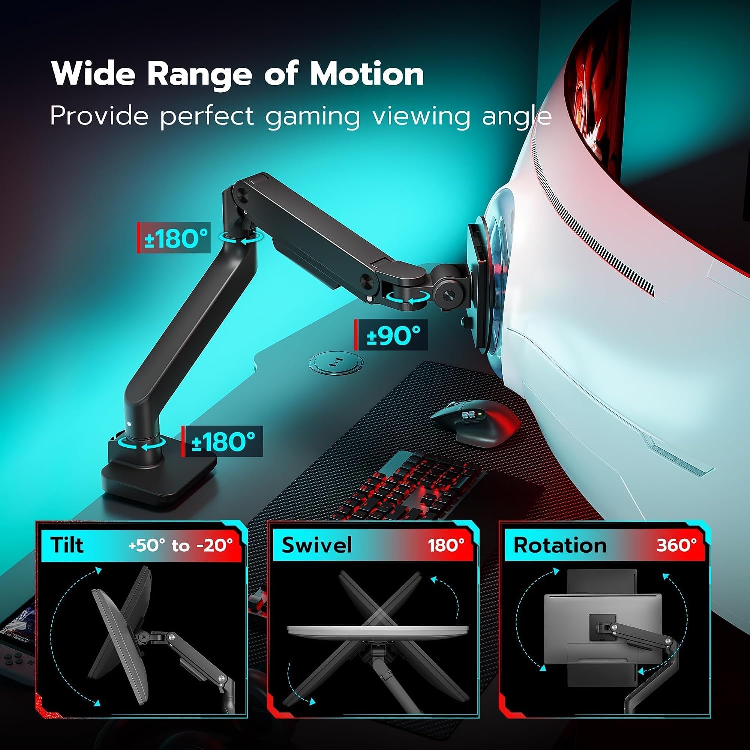 Thumbnail 3 de ARES WING Ultrawide Monitor Desk Arm (17–49 inches, up to 44 lbs) with Gas Spring