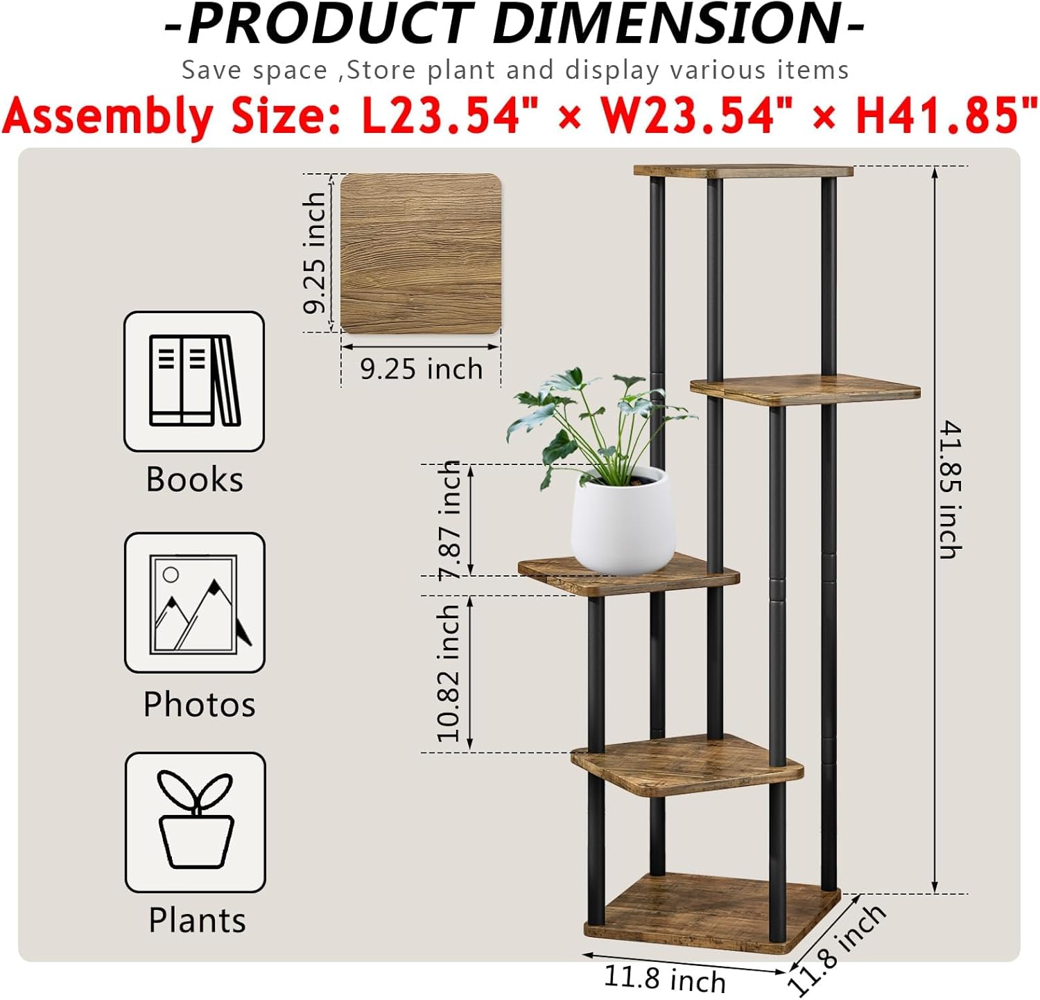 Thumbnail 1 de VASZOLA 5-stufiges Holz-Blumenregal (Pflanzenständer) mit Metallrahmen, Schwarz – für Innen, Balkon & Garten