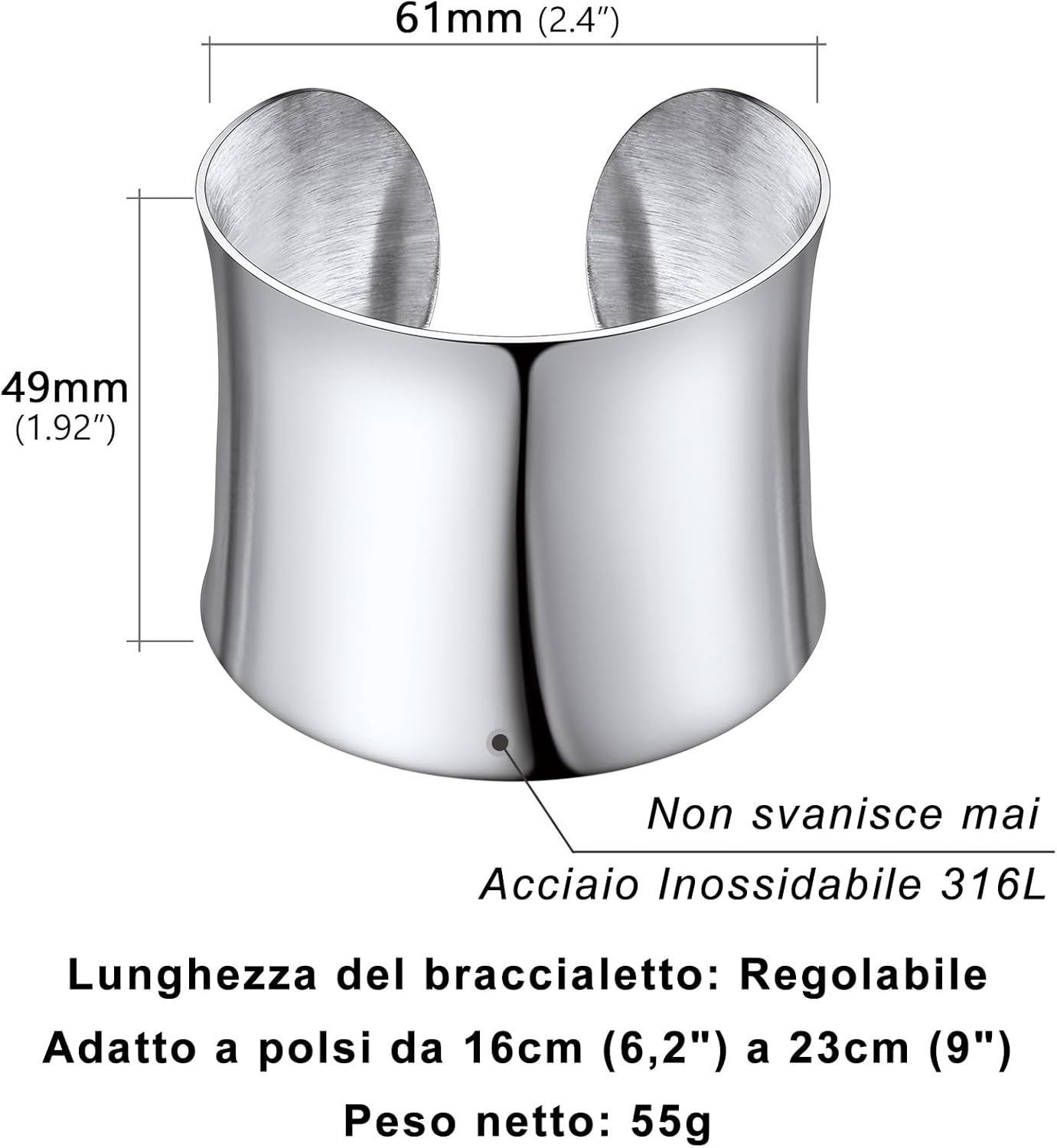 Thumbnail 3 de PROSTEEL bracciale donna in acciaio 316L placcato oro 18K, lunghezza 40/49 mm, aperto e regolabile