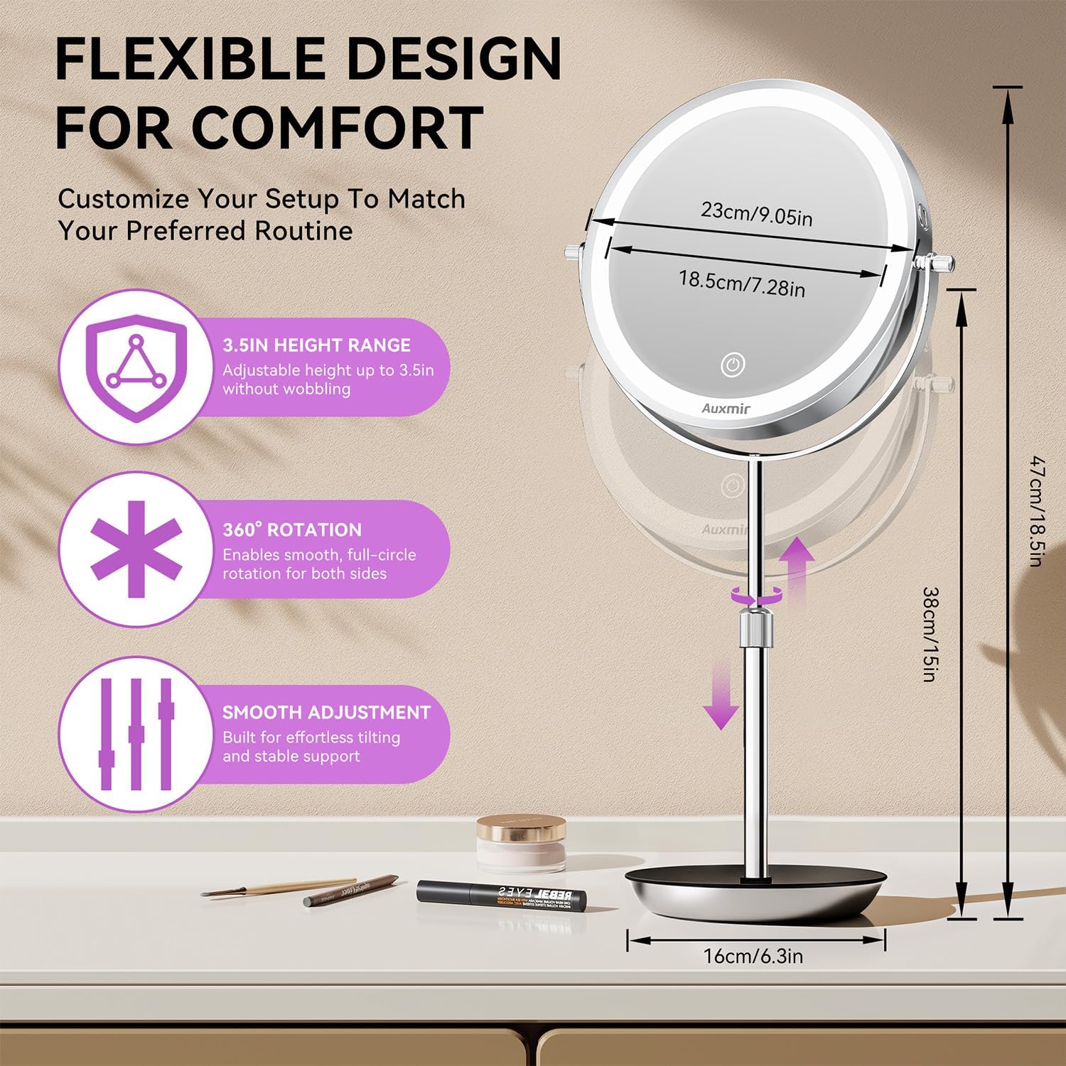 Thumbnail 4 de Auxmir 9-In Lighted Makeup Mirror 30X