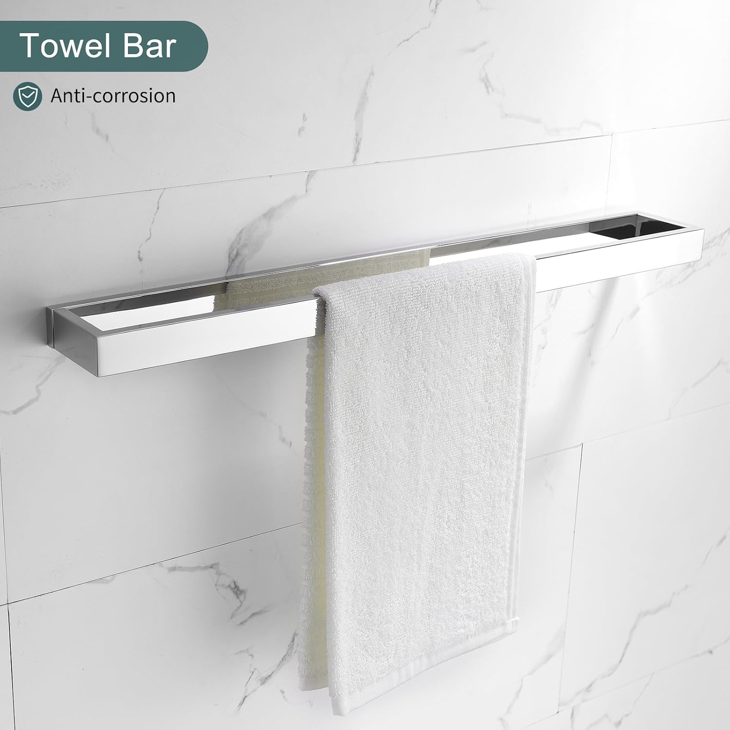 Thumbnail 1 de TNOMS Q8 4-Piece Bathroom Hardware Set, Polished Chrome, 23.6-Inch Towel Bar