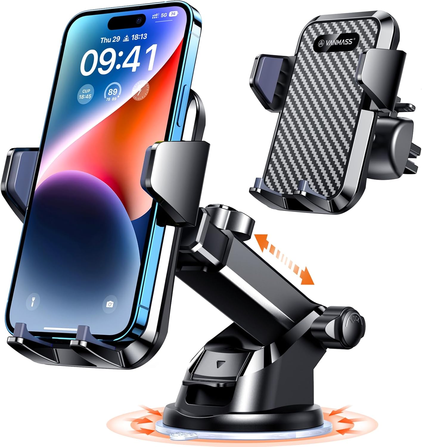 Detalle de VANMASS 85+ lbs suction car phone mount