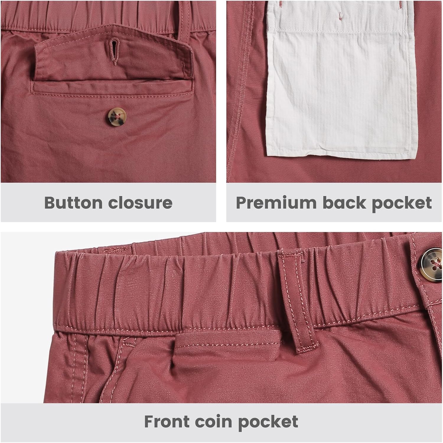 Detalle de maamgic Men's Classic-fit 5.5" Cotton Casual Shorts with Elastic Waistband and 4 Pockets