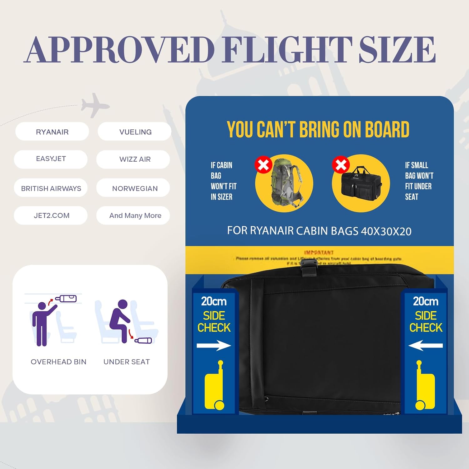 Detalle 2 de Yankony Ryanair Cabin Bag 40x30x20 đź’Ľ