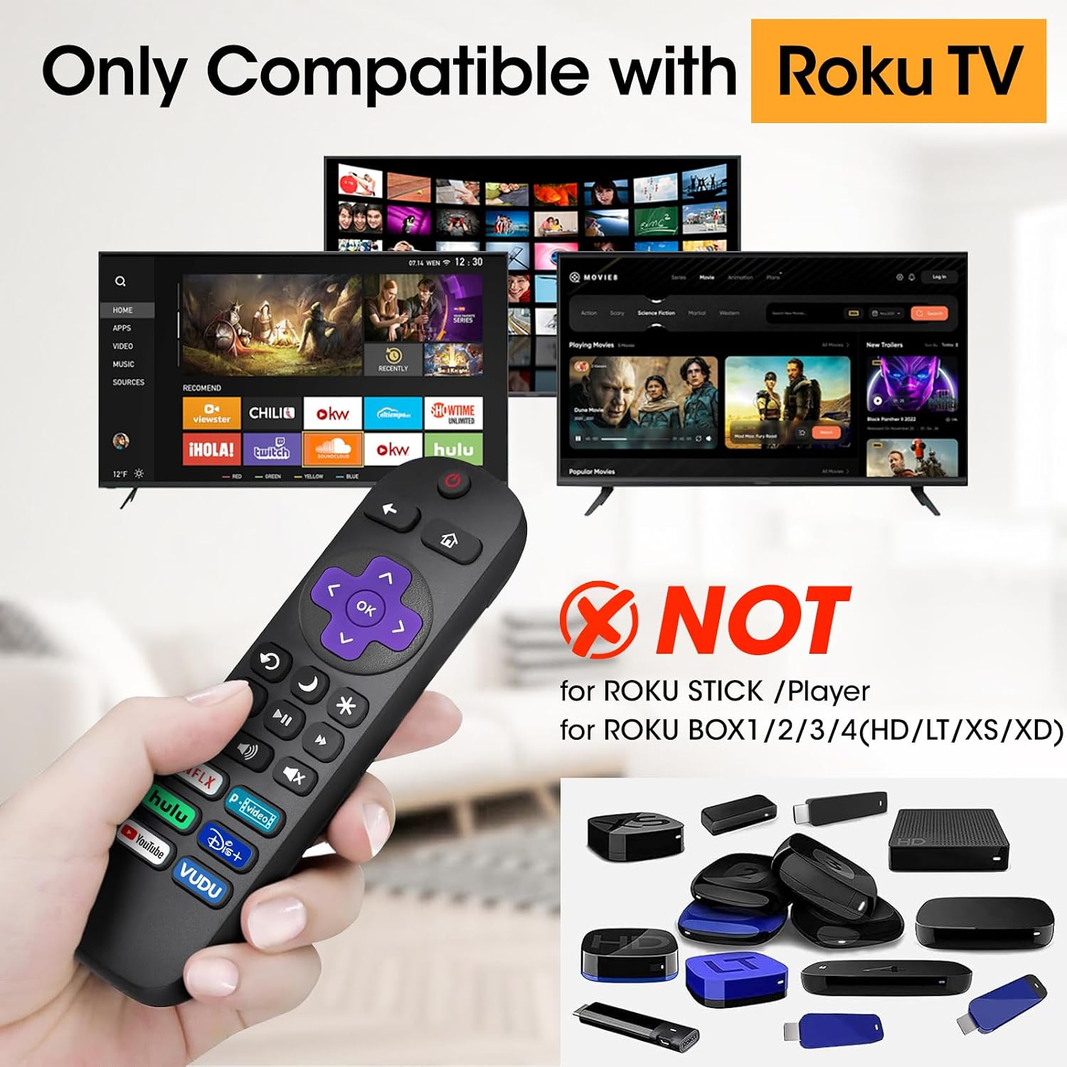 Detalle 2 de 3-Pack Replacement Roku TV Remote