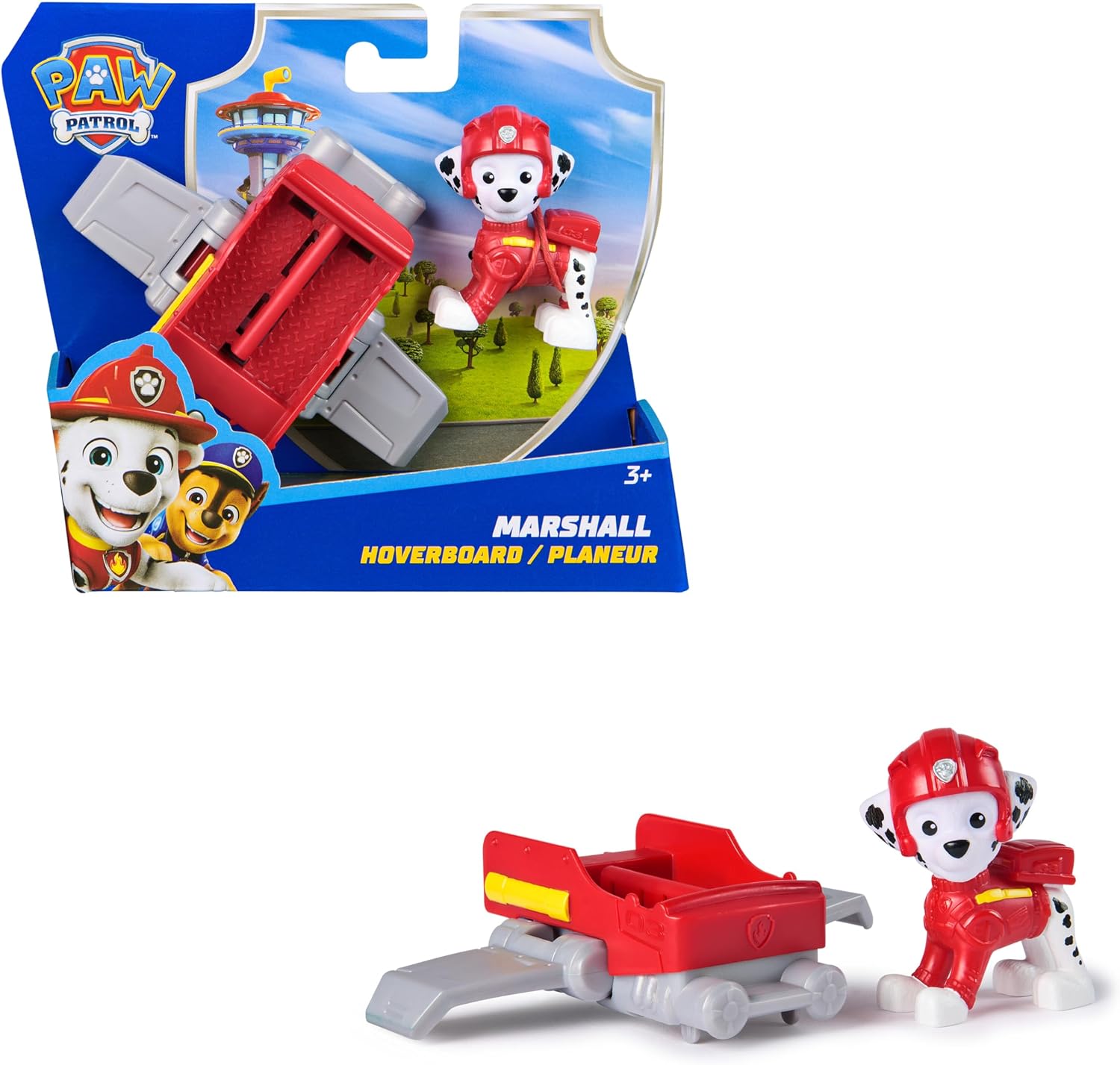 Detalle de PAW Patrol Marshall Action Pup Spielfigur mit Mini-Rettungsflugzeug und ausklappbaren Flügeln (ab 3 Jahren)