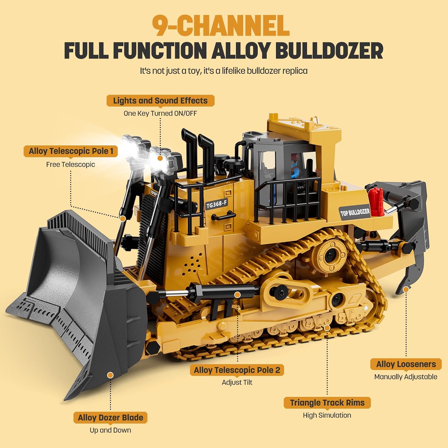 Detalle 2 de Metal Remote Control Excavator 9‑Channel Toy 🚜