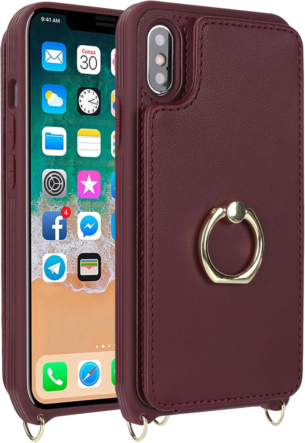 Thumbnail 6 de Cavor iPhone XS Max Wallet Case in Wine Red with Card Slots and Crossbody Strap