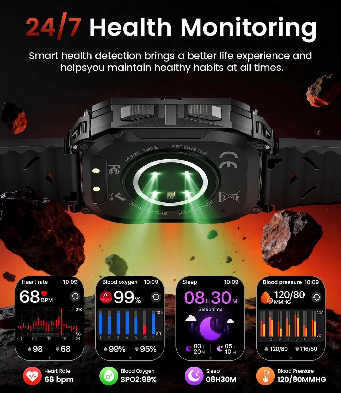 Thumbnail 4 de CHOOSETIME TX13 Montre Connectée Homme Militaire – Écran HD 2,01'', IP68, 100+ Modes Sportifs