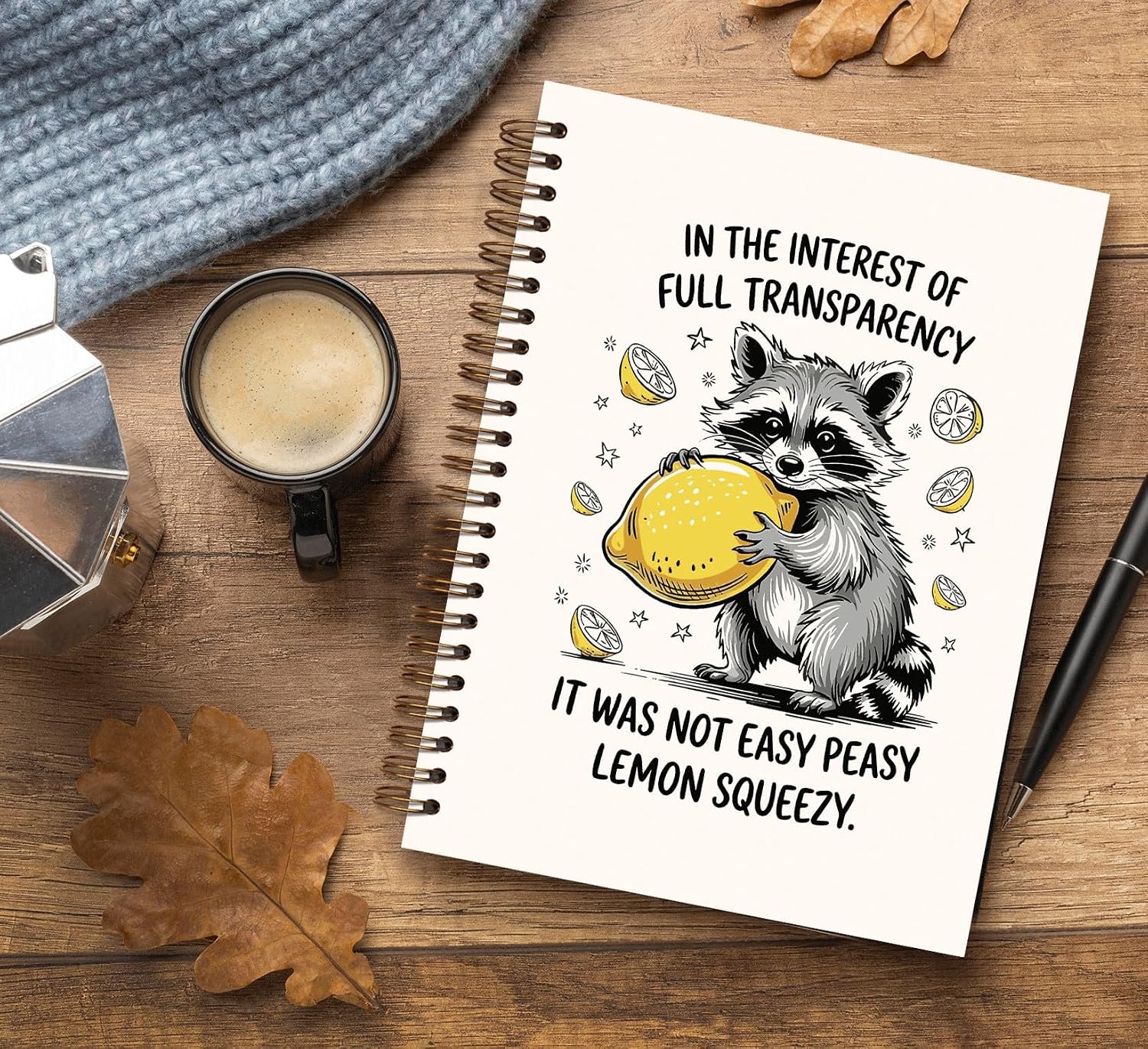 Detalle 2 de Dejfel Spiral Notebook, Raccoon Lemon Design
