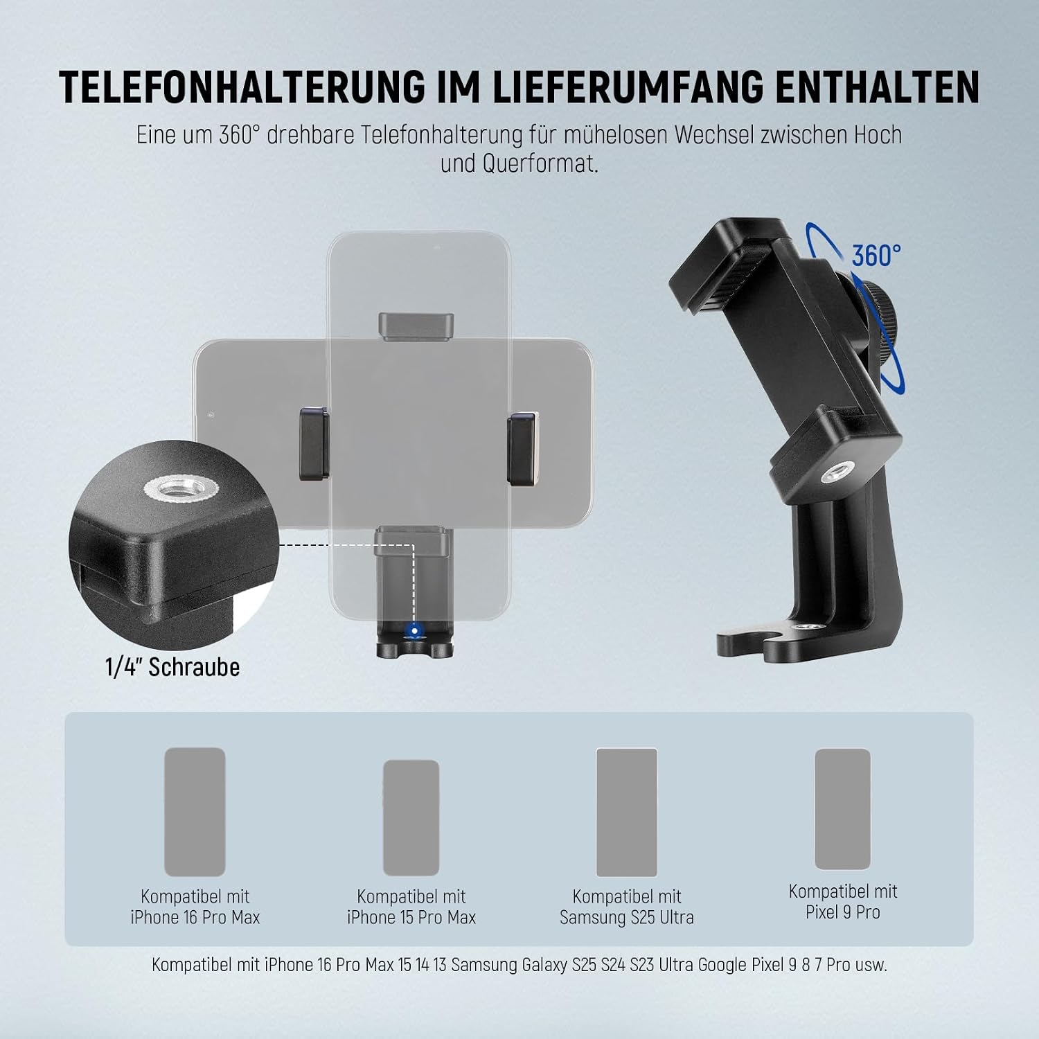 Thumbnail 4 de NEEWER Basics Kamerastativ TP55 (71 Zoll) mit Handyhalterung – leichtes Aluminium-Reisestativ