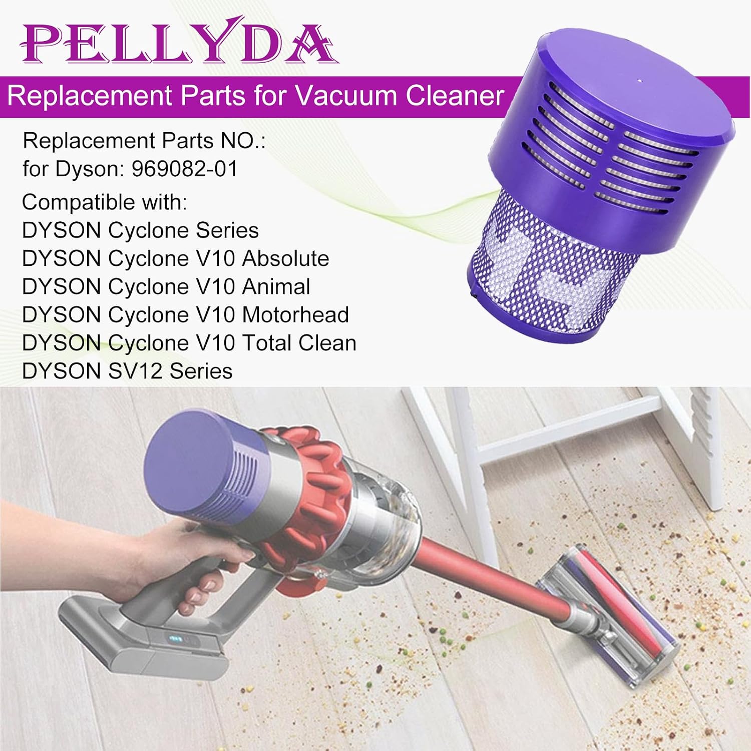 Detalle de PELlyda 3-Pack Replacement Filters for Dyson V10 Cyclone Series
